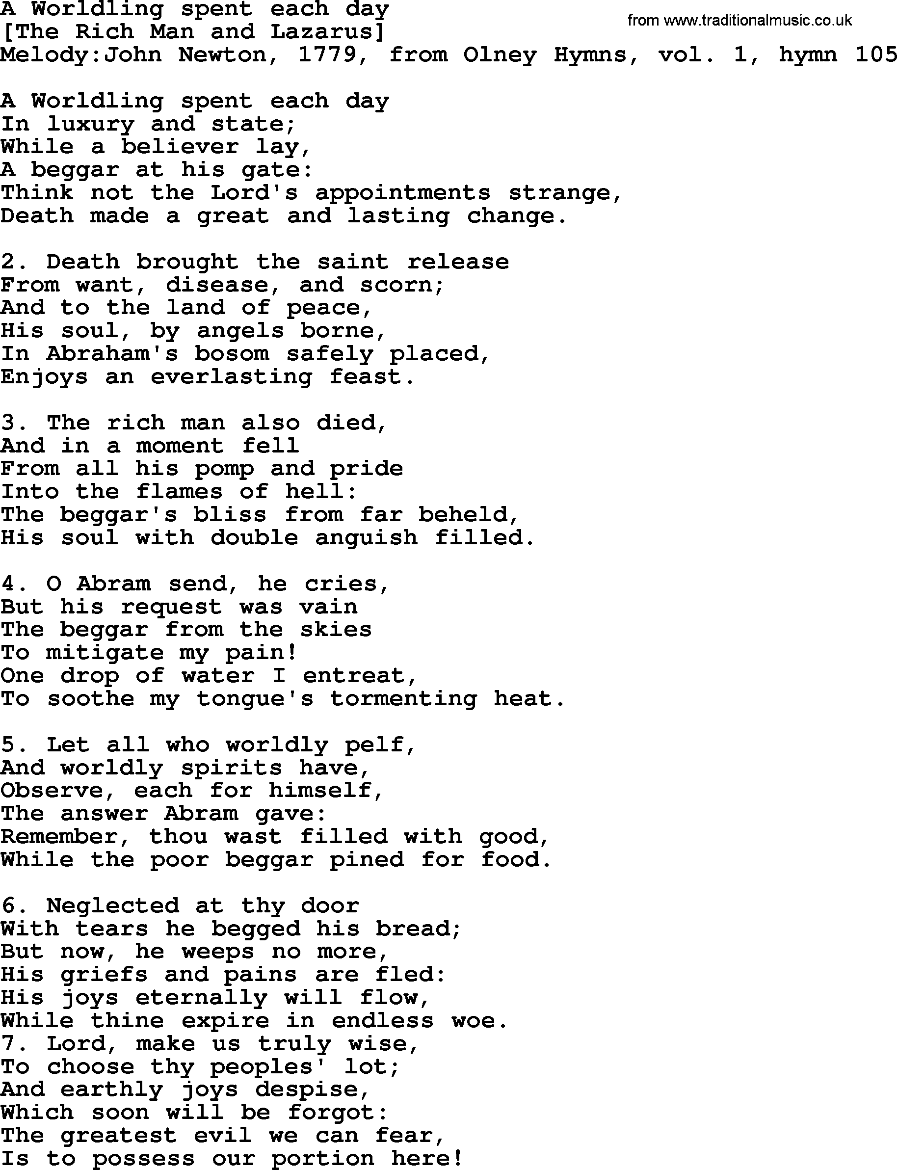 Old English Song: A Worldling Spent Each Day lyrics