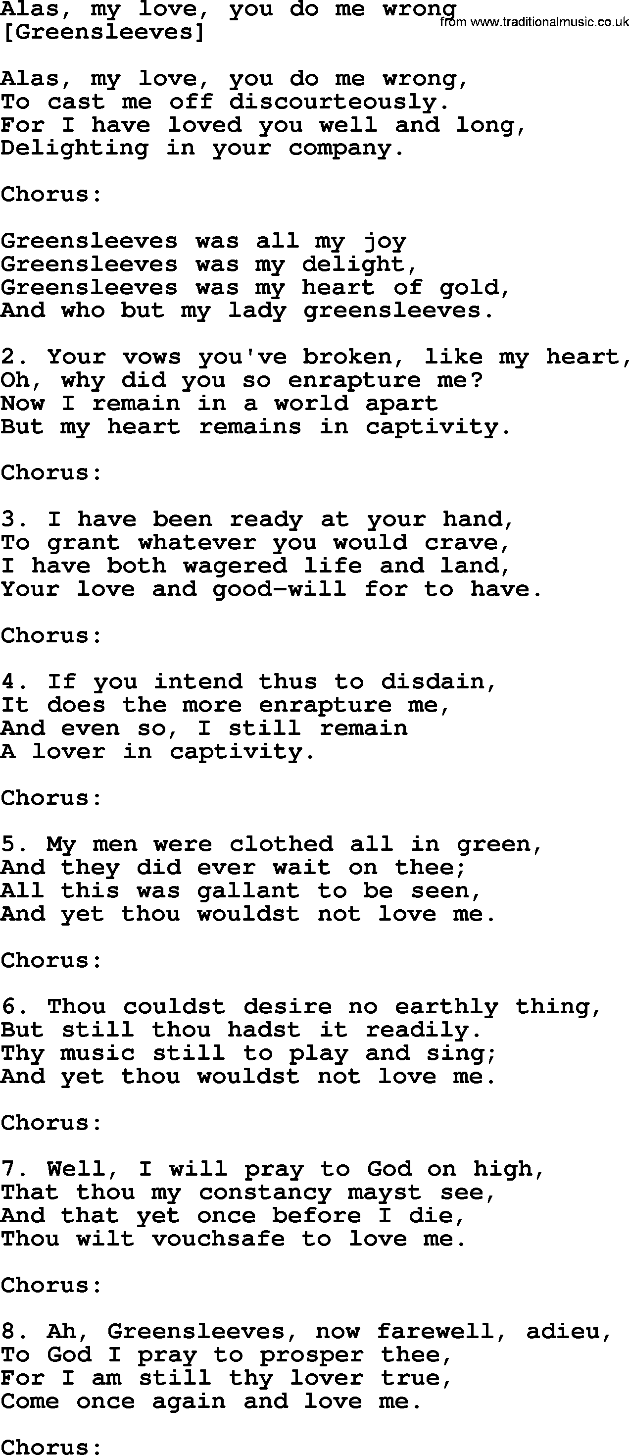 Old English Song: Alas, My Love, You Do Me Wrong lyrics