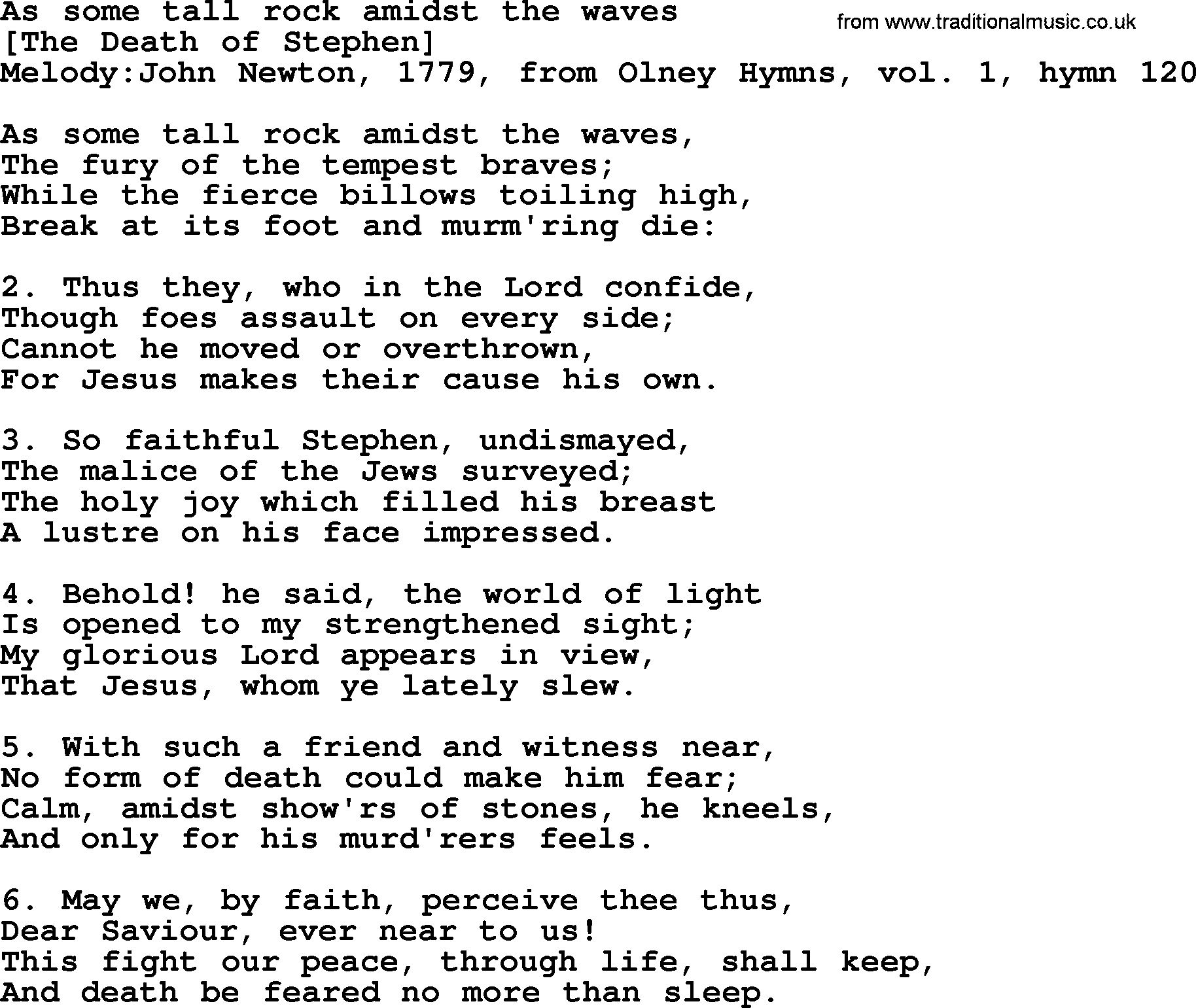 Old English Song Lyrics for As Some Tall Rock Amidst The Waves, with PDF