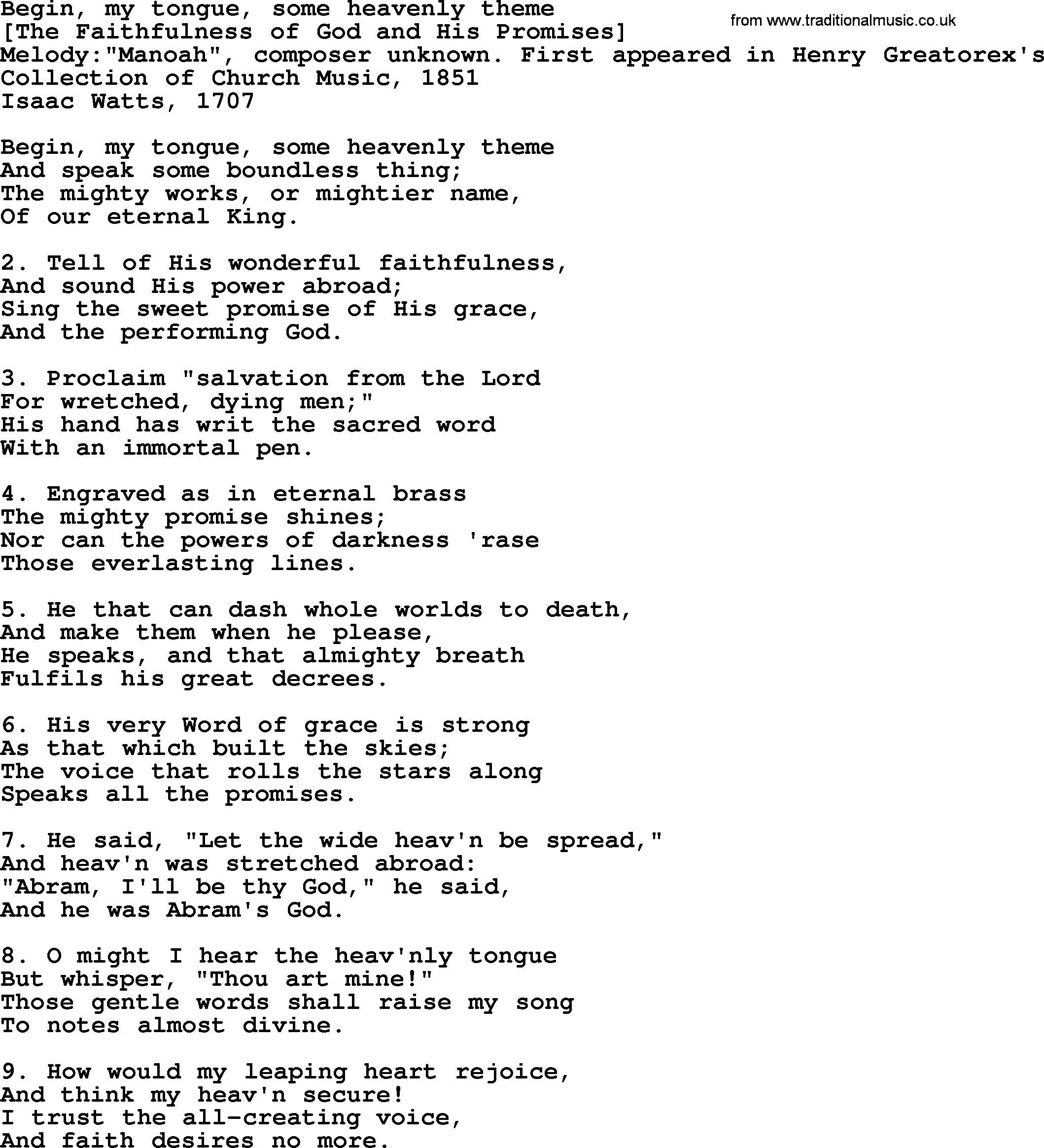 Old English Song: Begin, My Tongue, Some Heavenly Theme lyrics
