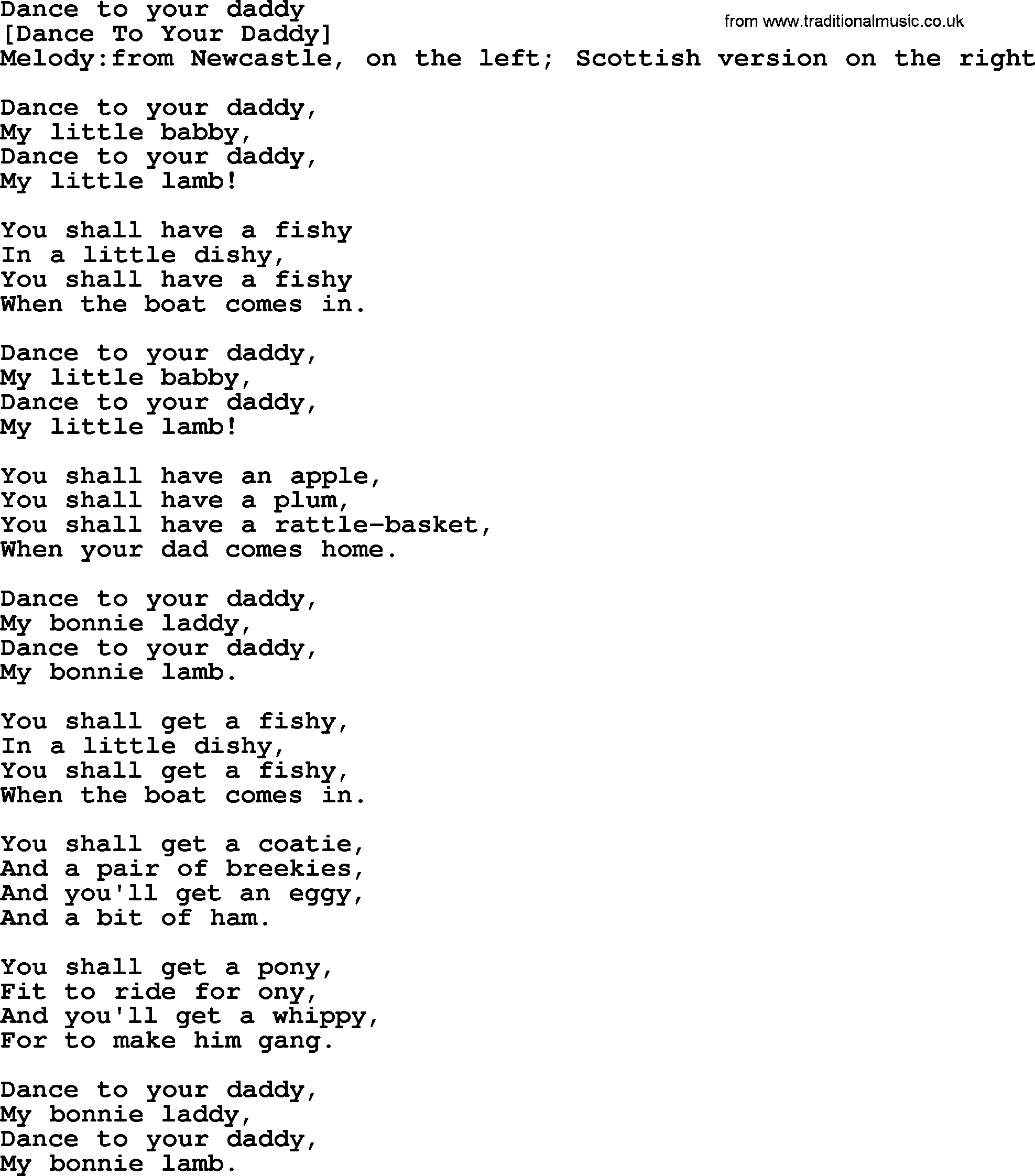 Old English Song: Dance To Your Daddy lyrics