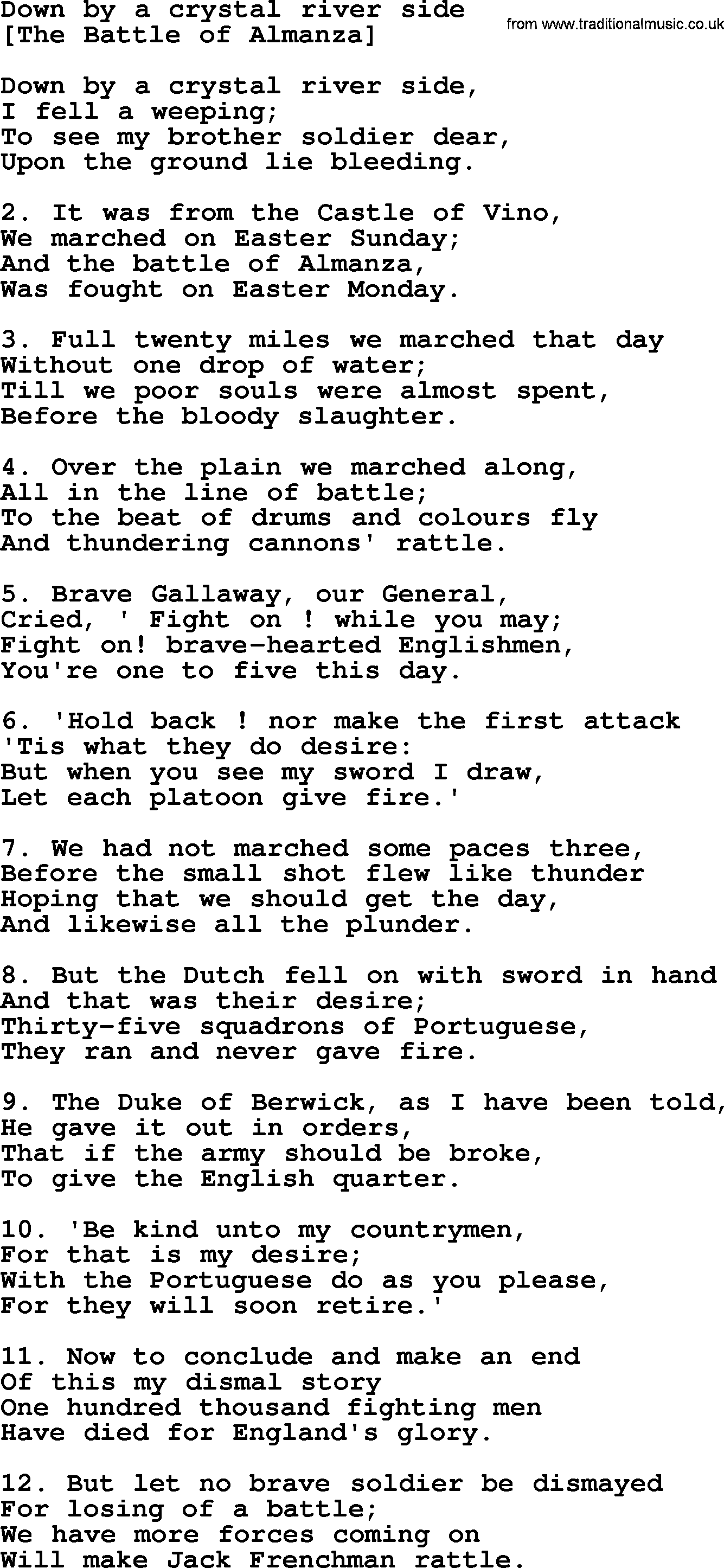 Old English Song: Down By A Crystal River Side lyrics