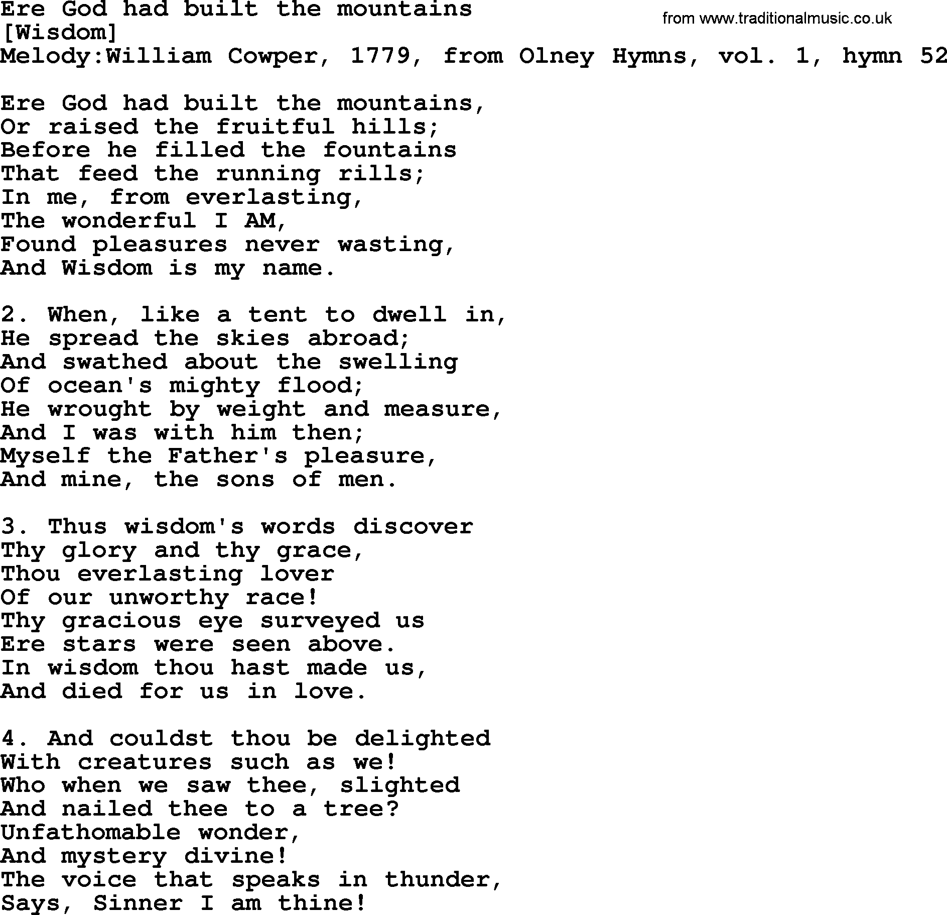 Old English Song: Ere God Had Built The Mountains lyrics