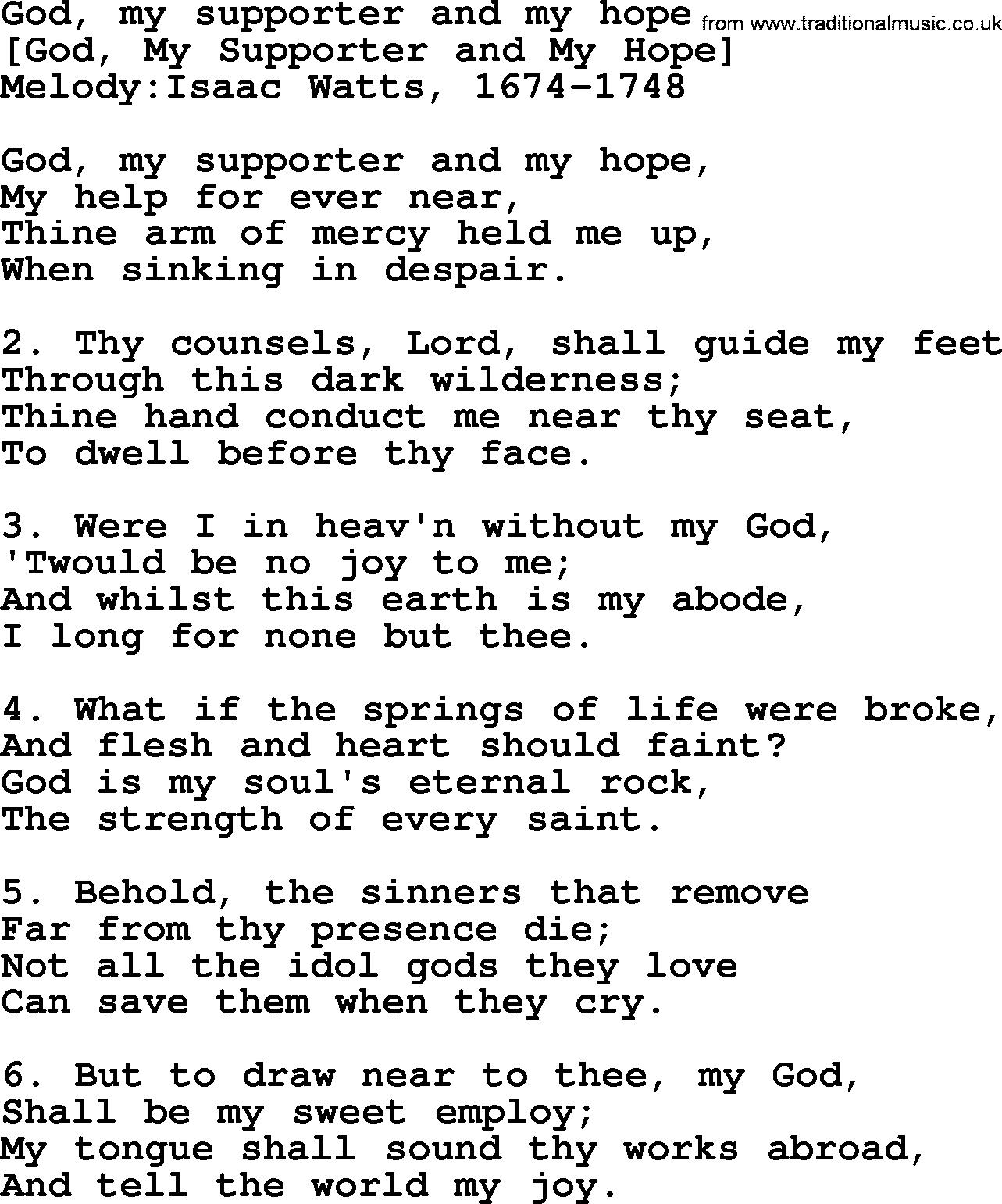 Old English Song: God, My Supporter And My Hope lyrics