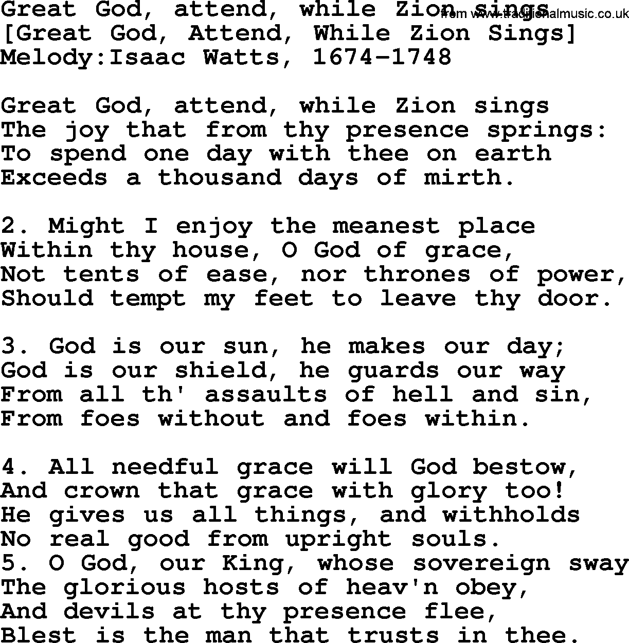Old English Song: Great God, Attend, While Zion Sings lyrics