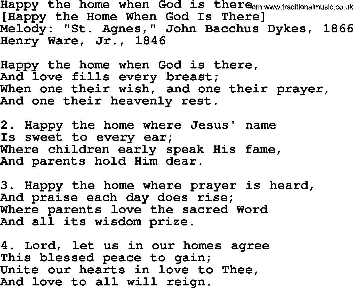 Old English Song: Happy The Home When God Is There lyrics