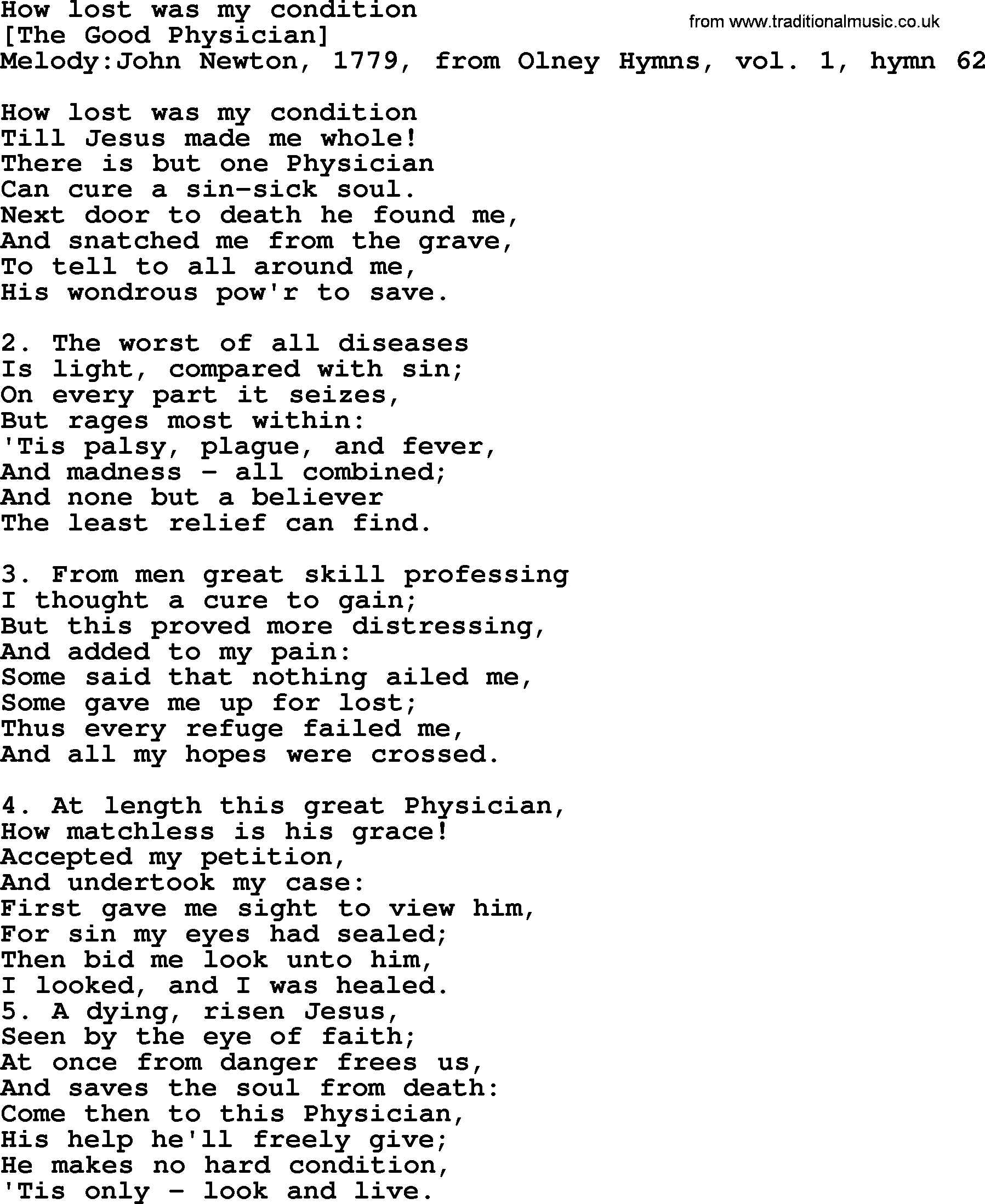 Old English Song: How Lost Was My Condition lyrics