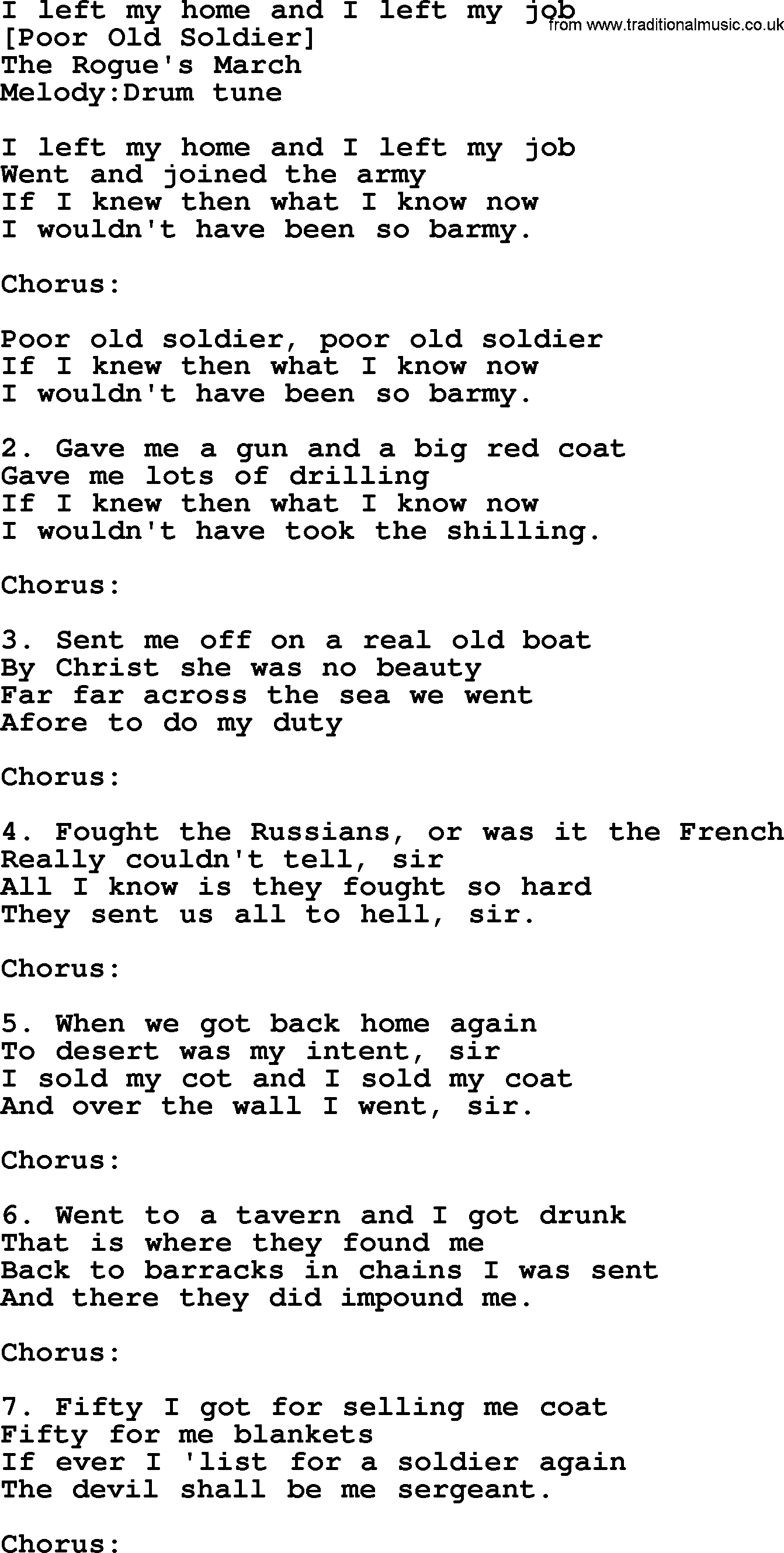 Old English Song: I Left My Home And I Left My Job lyrics