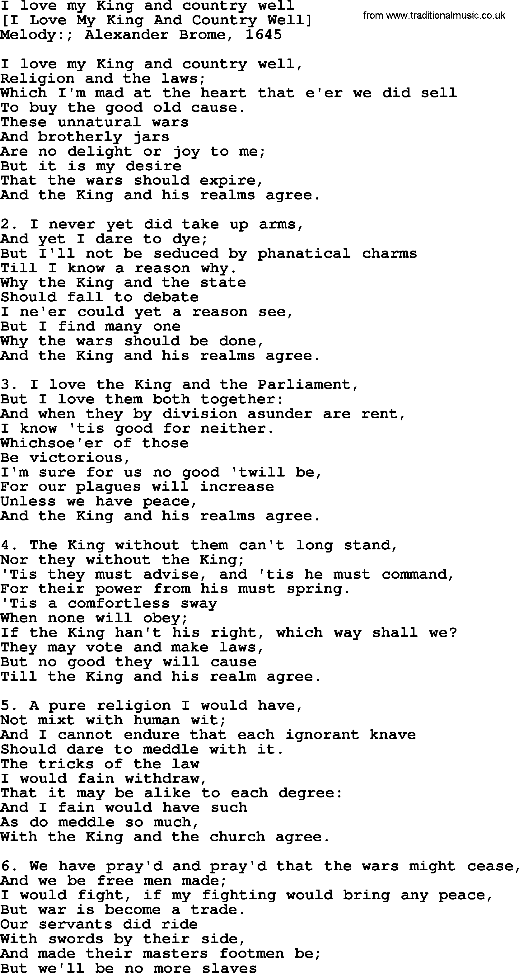 Old English Song Lyrics for We Have A King, And Yet No King, with PDF