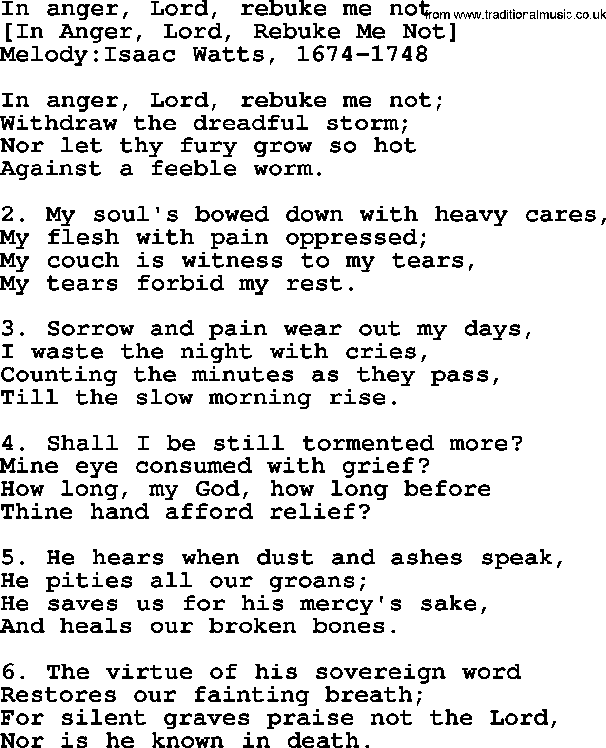 Old English Song: In Anger, Lord, Rebuke Me Not lyrics
