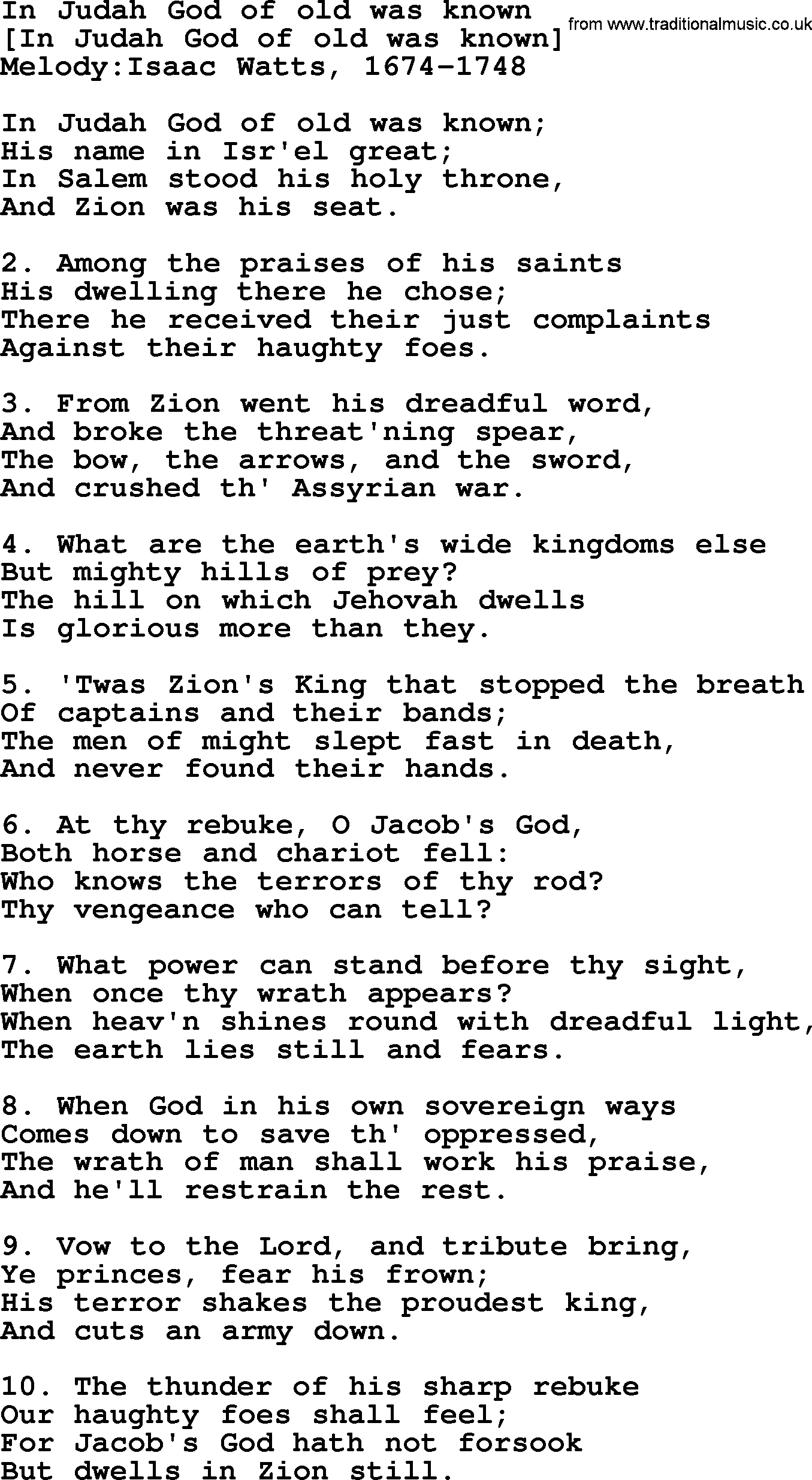 Old English Song: In Judah God Of Old Was Known lyrics