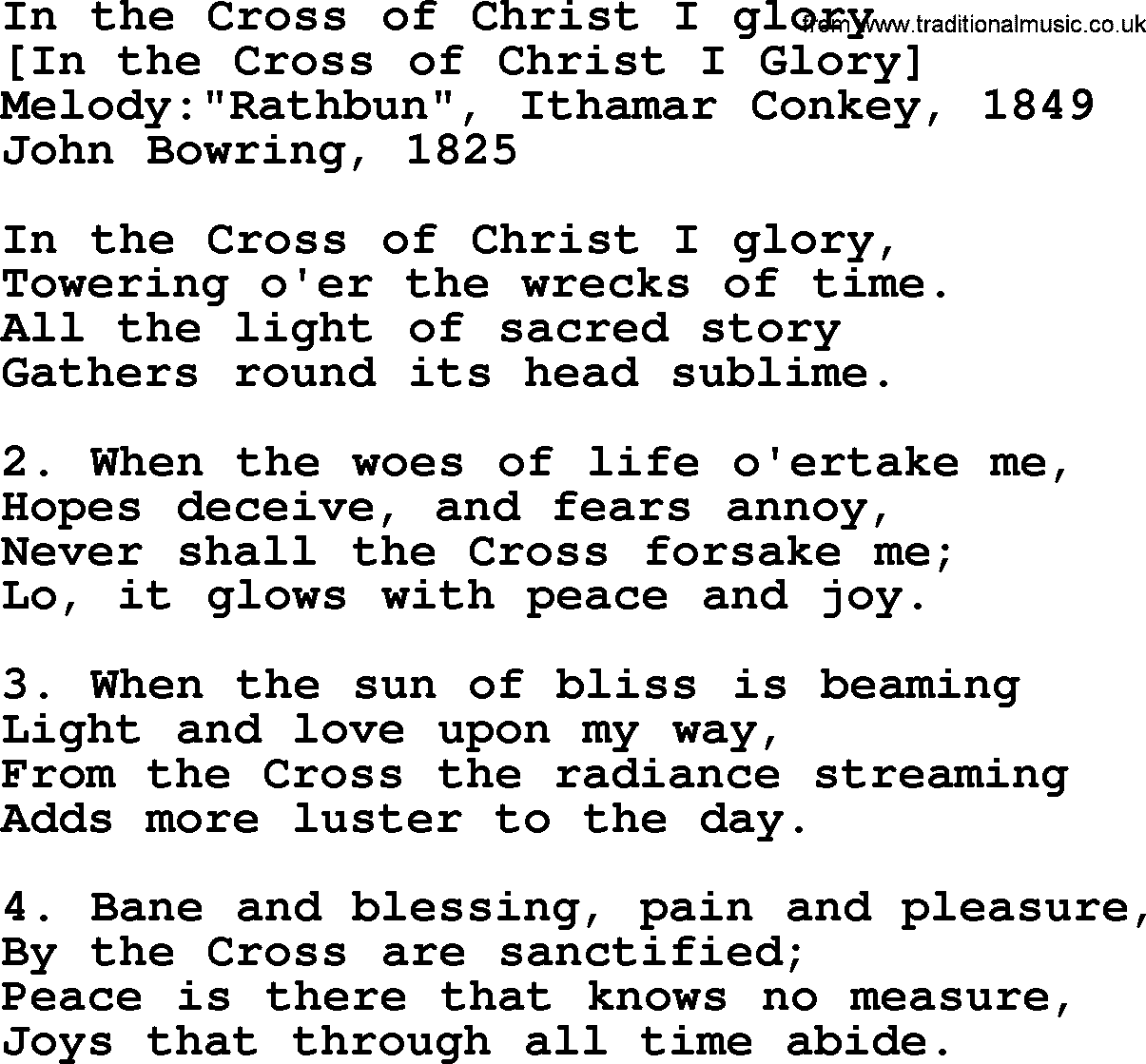 Old English Song: In The Cross Of Christ I Glory lyrics