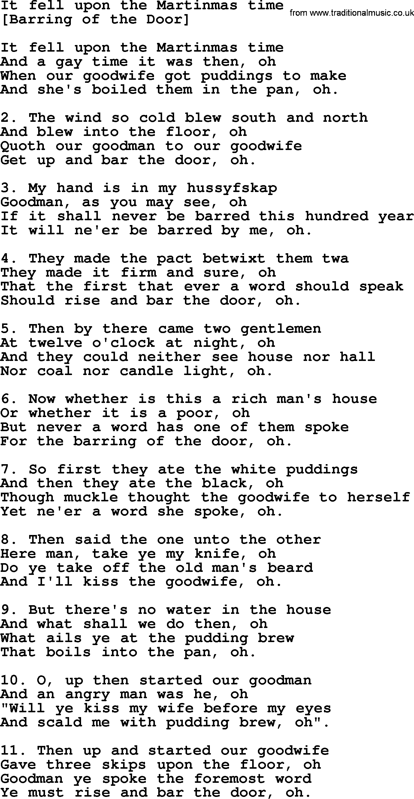 Old English Song: It Fell Upon The Martinmas Time lyrics