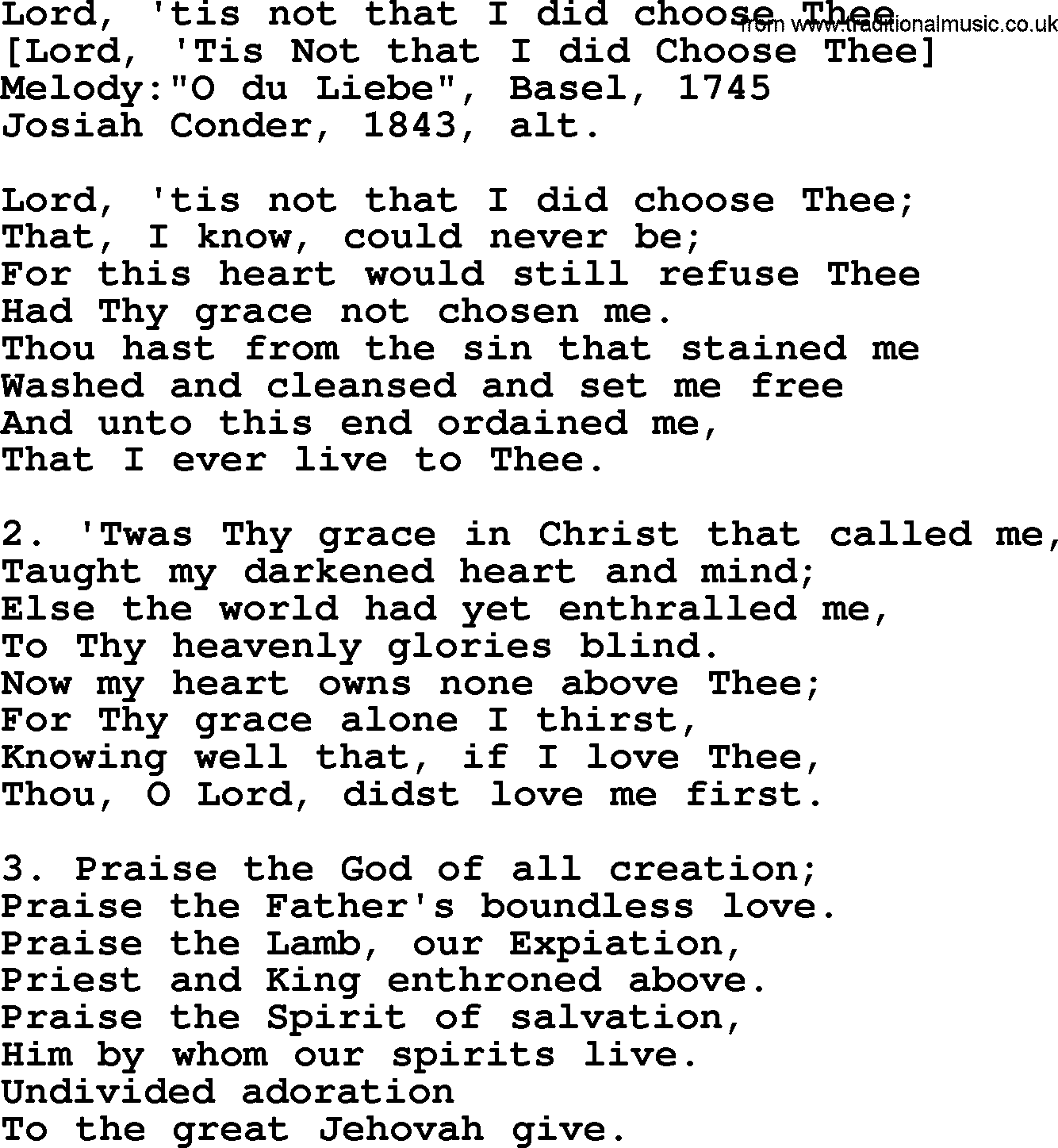 Old English Song: Lord, 'tis Not That I Did Choose Thee lyrics