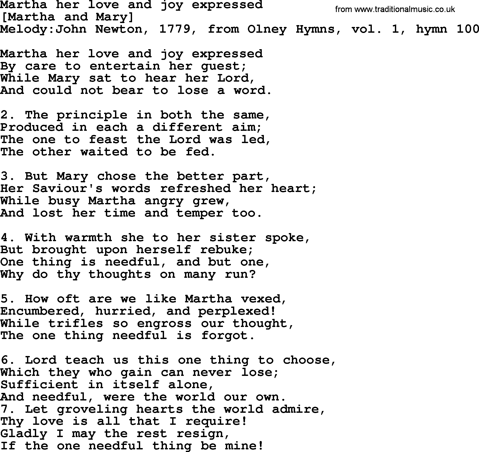 Old English Song: Martha Her Love And Joy Expressed lyrics