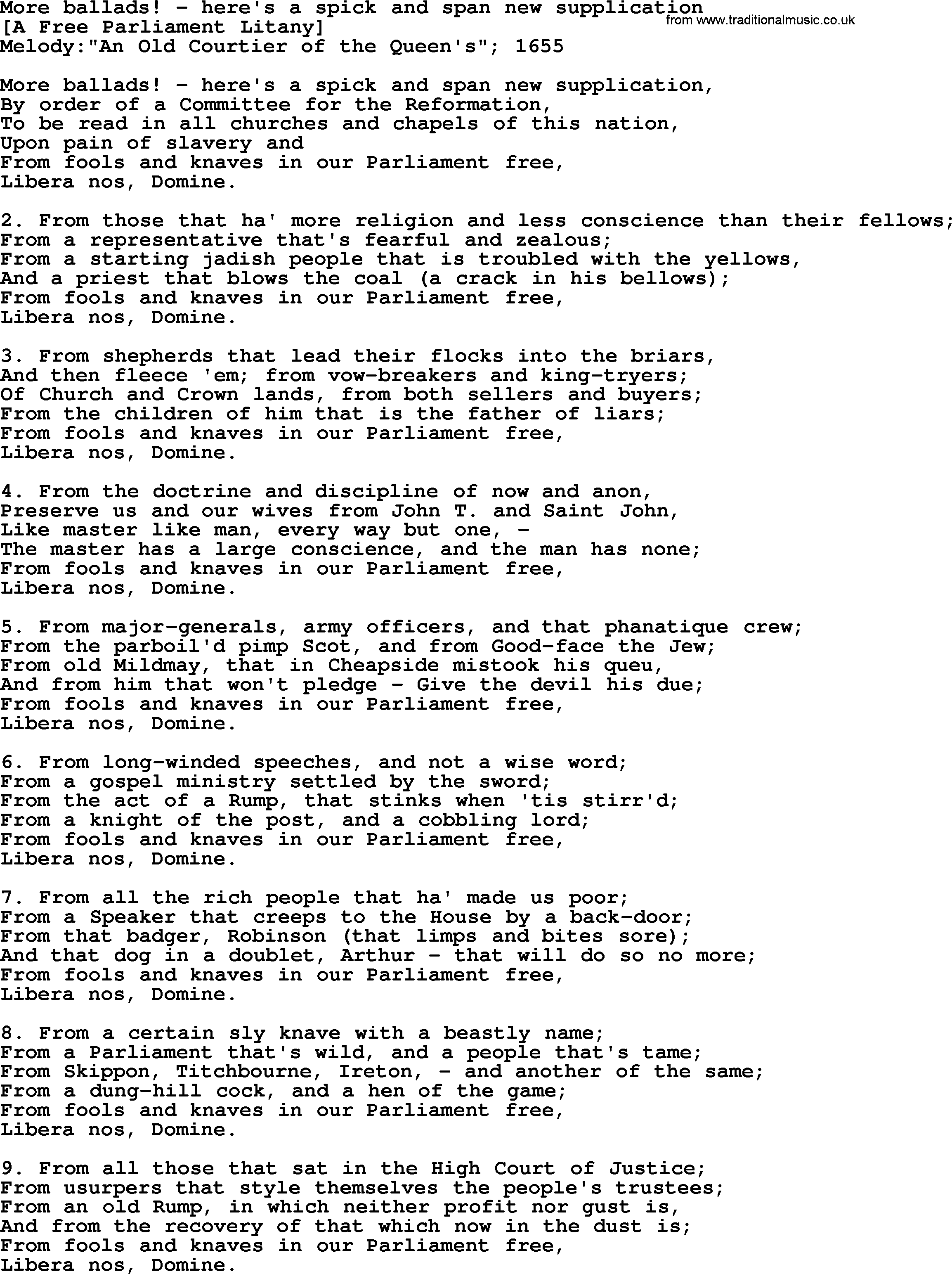 Old English Song: More Ballads! - Here's A Spick And Span New Supplication lyrics