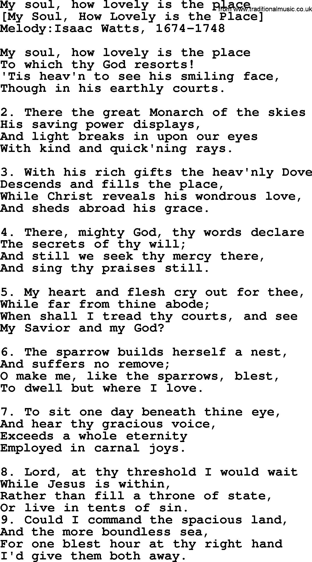 Old English Song: My Soul, How Lovely Is The Place lyrics