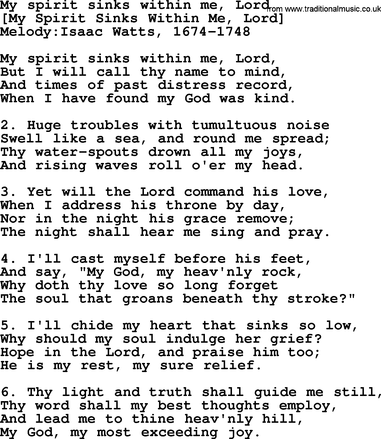 Old English Song: My Spirit Sinks Within Me, Lord lyrics