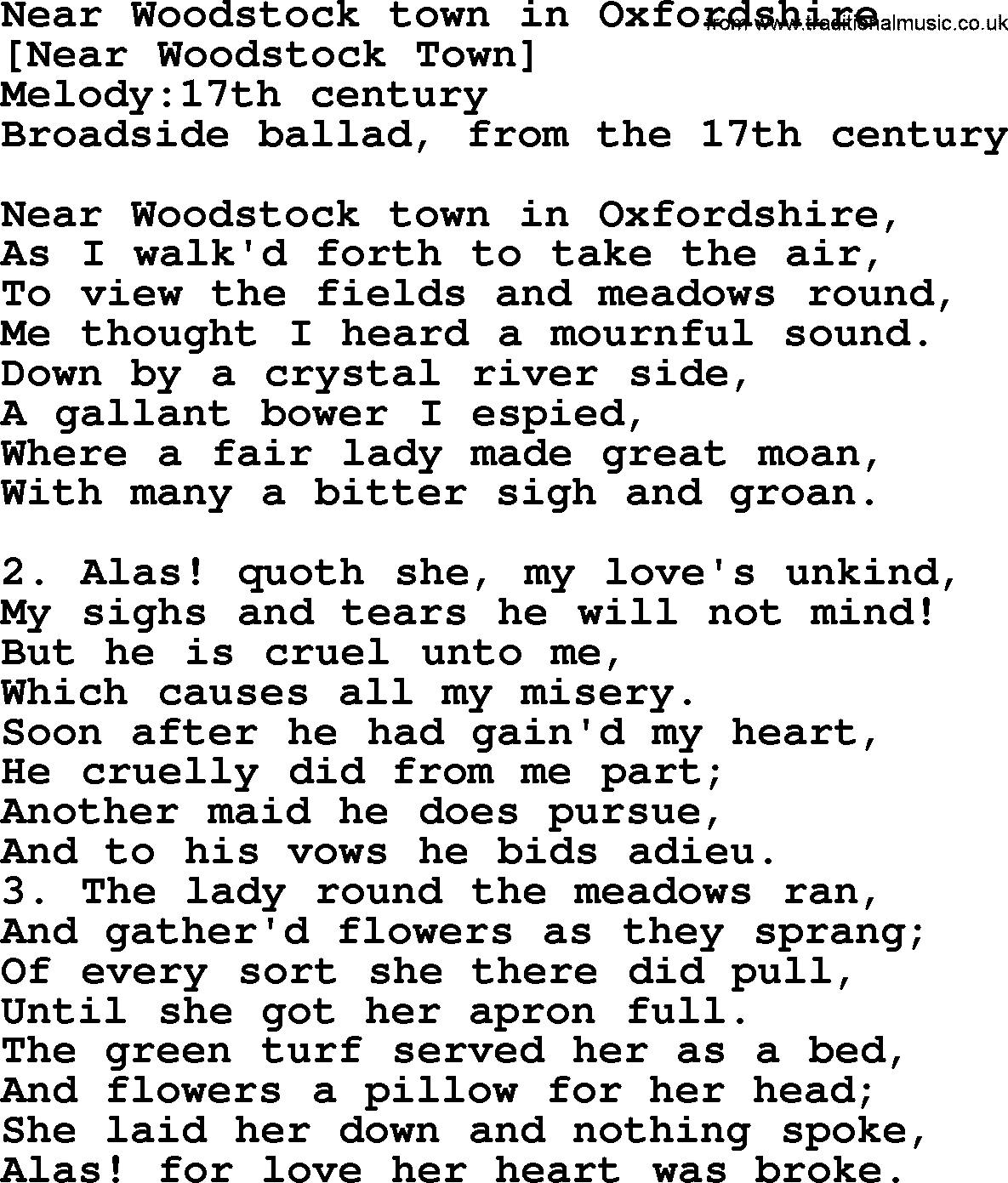 Old English Song: Near Woodstock Town In Oxfordshire lyrics