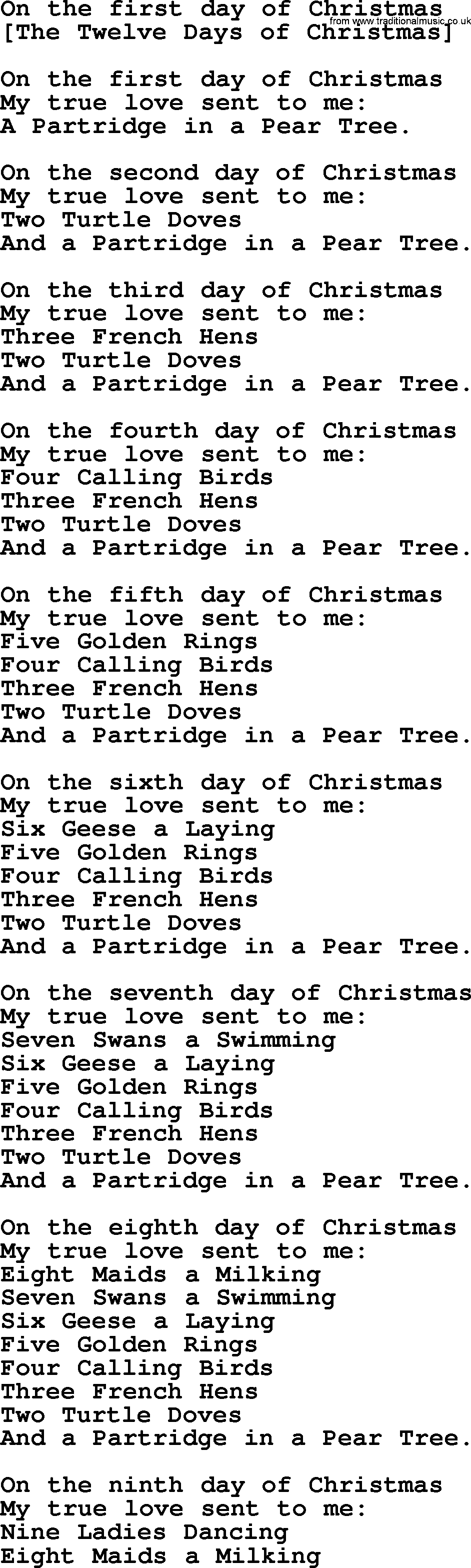 Old English Song: On The First Day Of Christmas lyrics