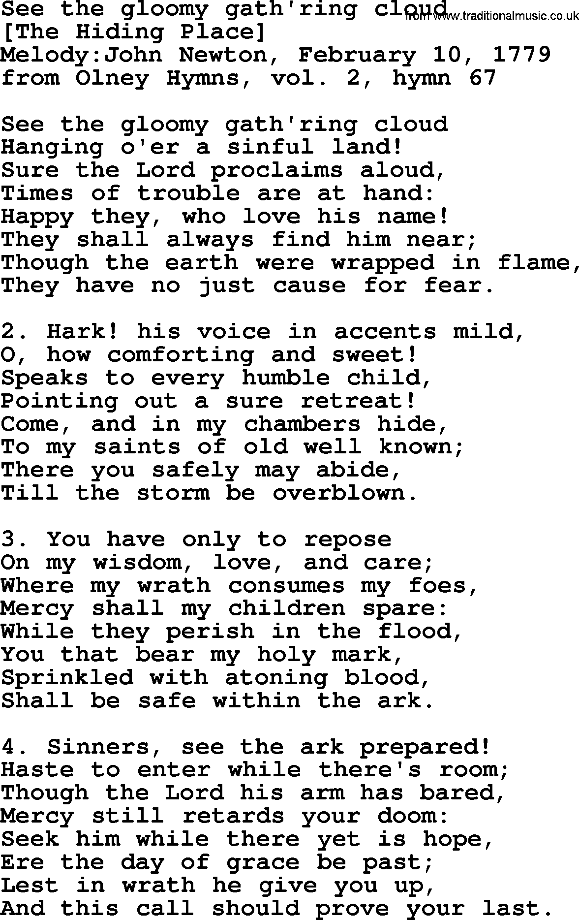 Old English Song Lyrics for See The Gloomy Gath'ring Cloud, with PDF