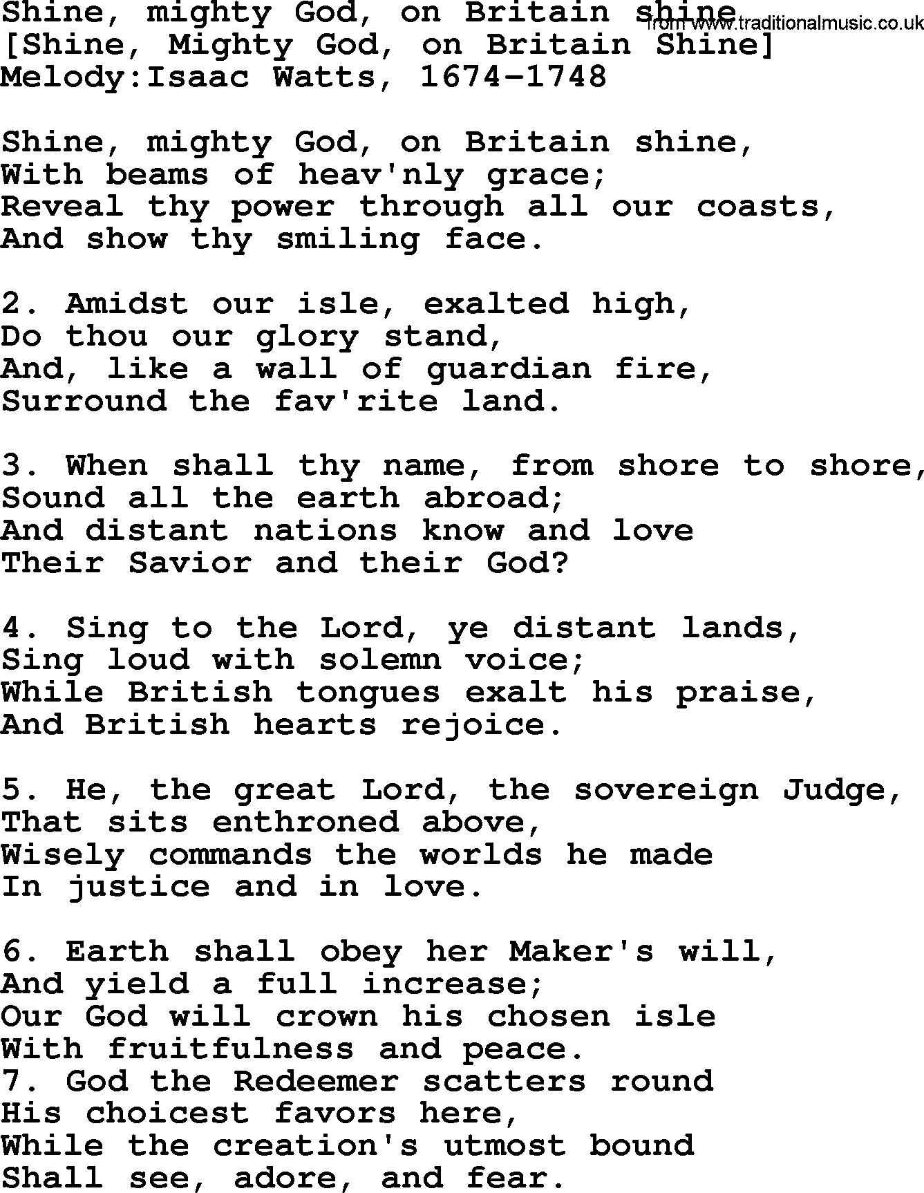 Old English Song: Shine, Mighty God, On Britain Shine lyrics