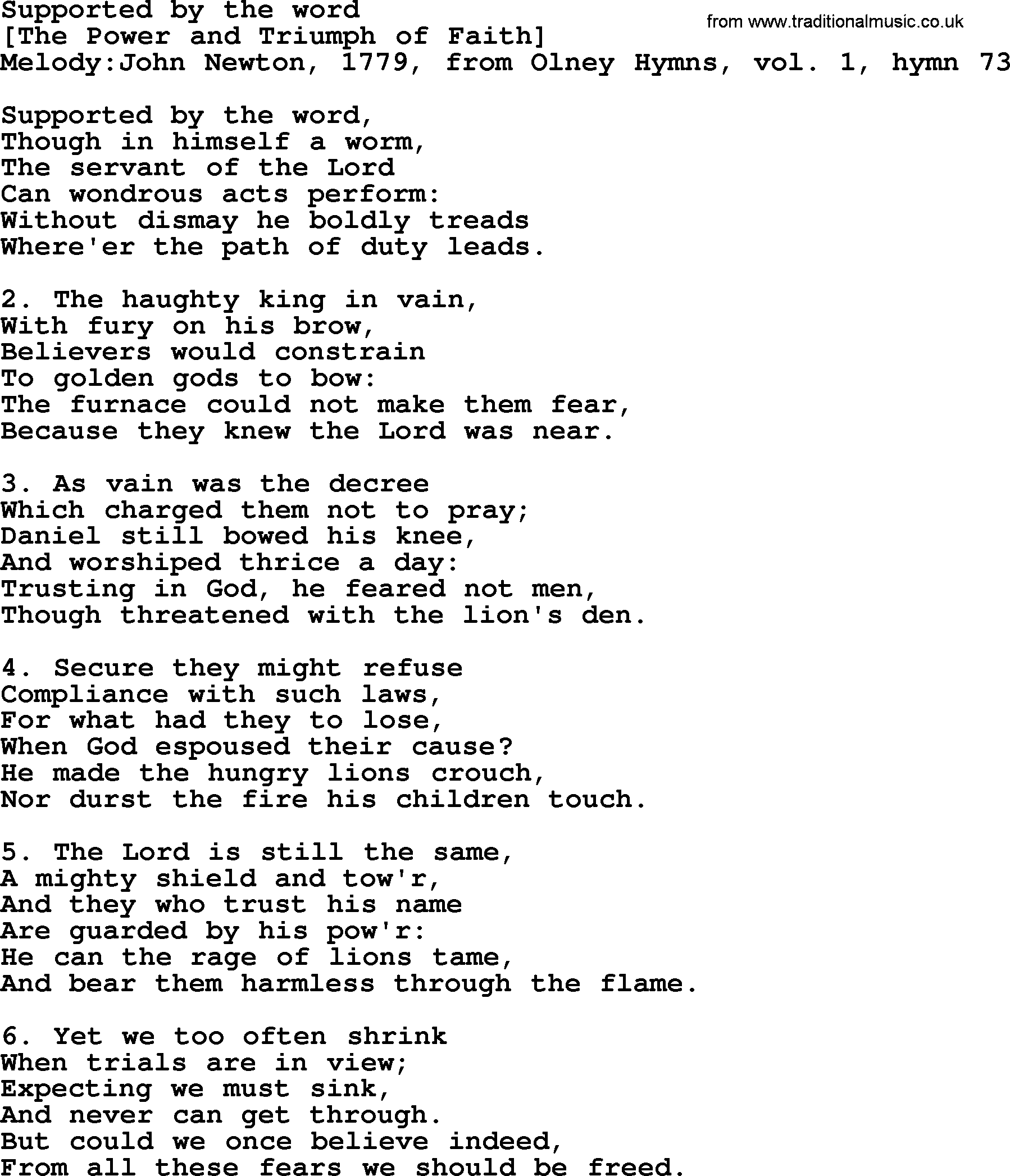 Old English Song: Supported By The Word lyrics