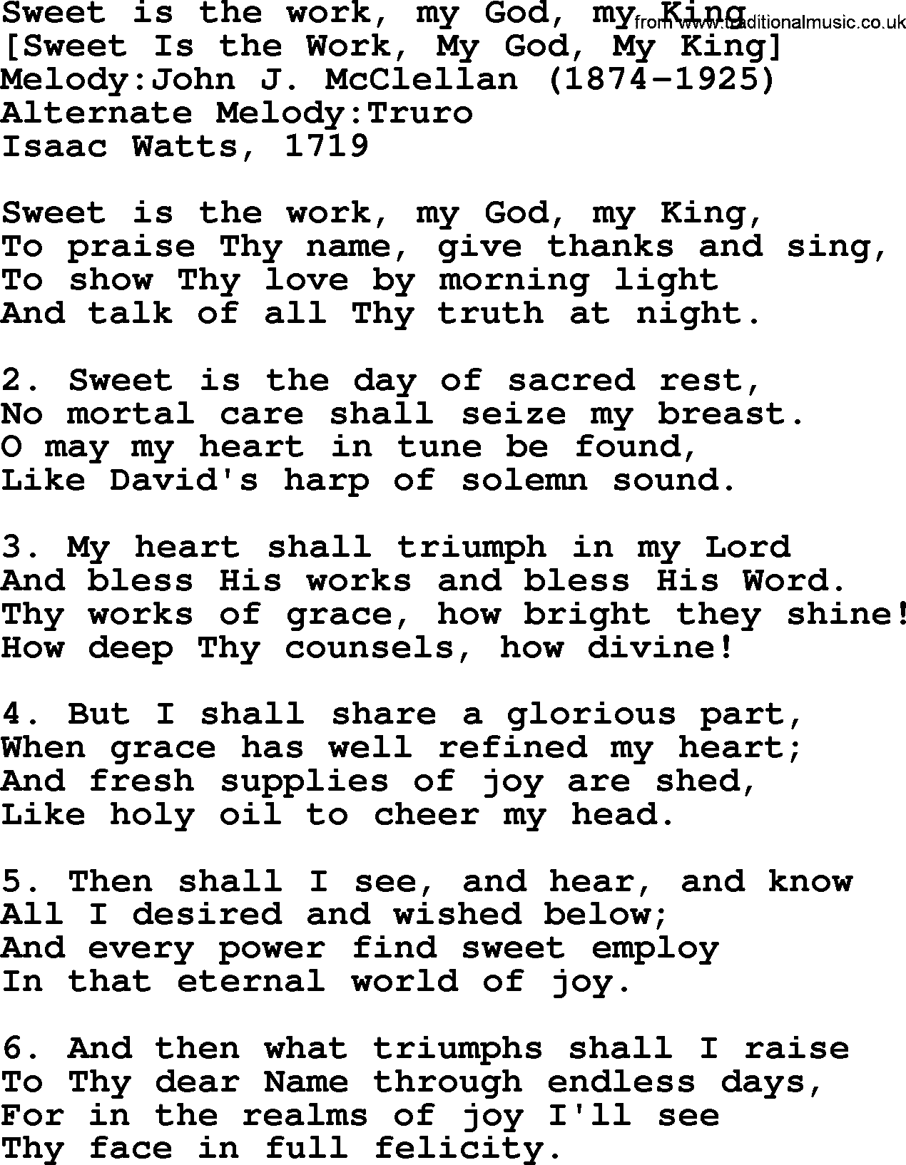 Old English Song: Sweet Is The Work, My God, My King lyrics