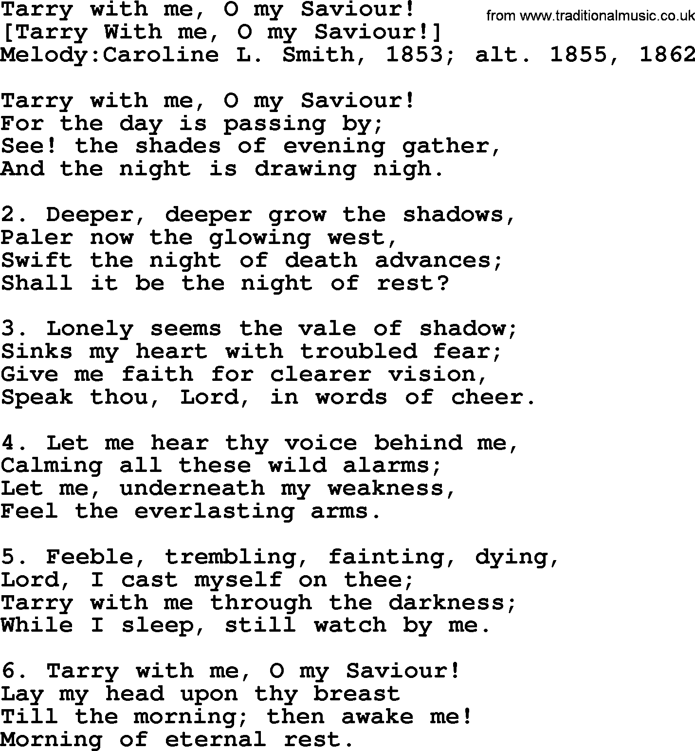 Old English Song: Tarry With Me, O My Saviour! lyrics