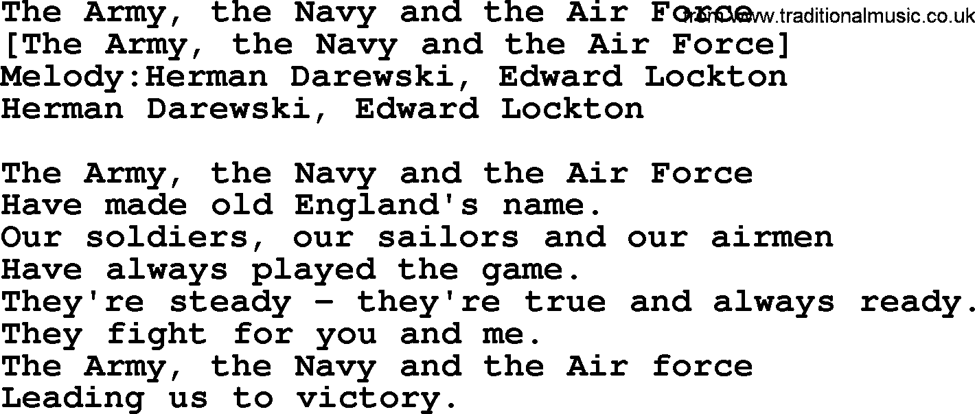 Old English Song: The Army, The Navy And The Air Force lyrics