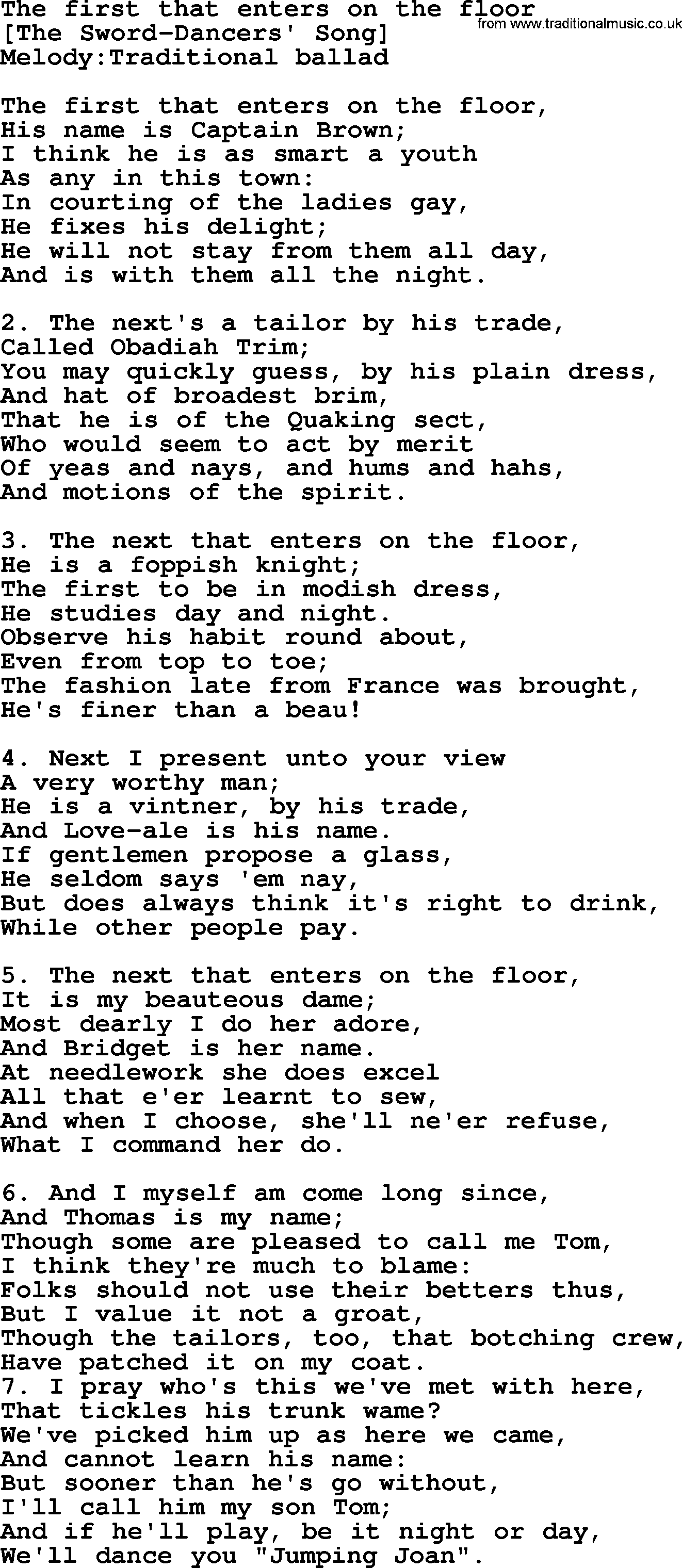 Old English Song: The First That Enters On The Floor lyrics
