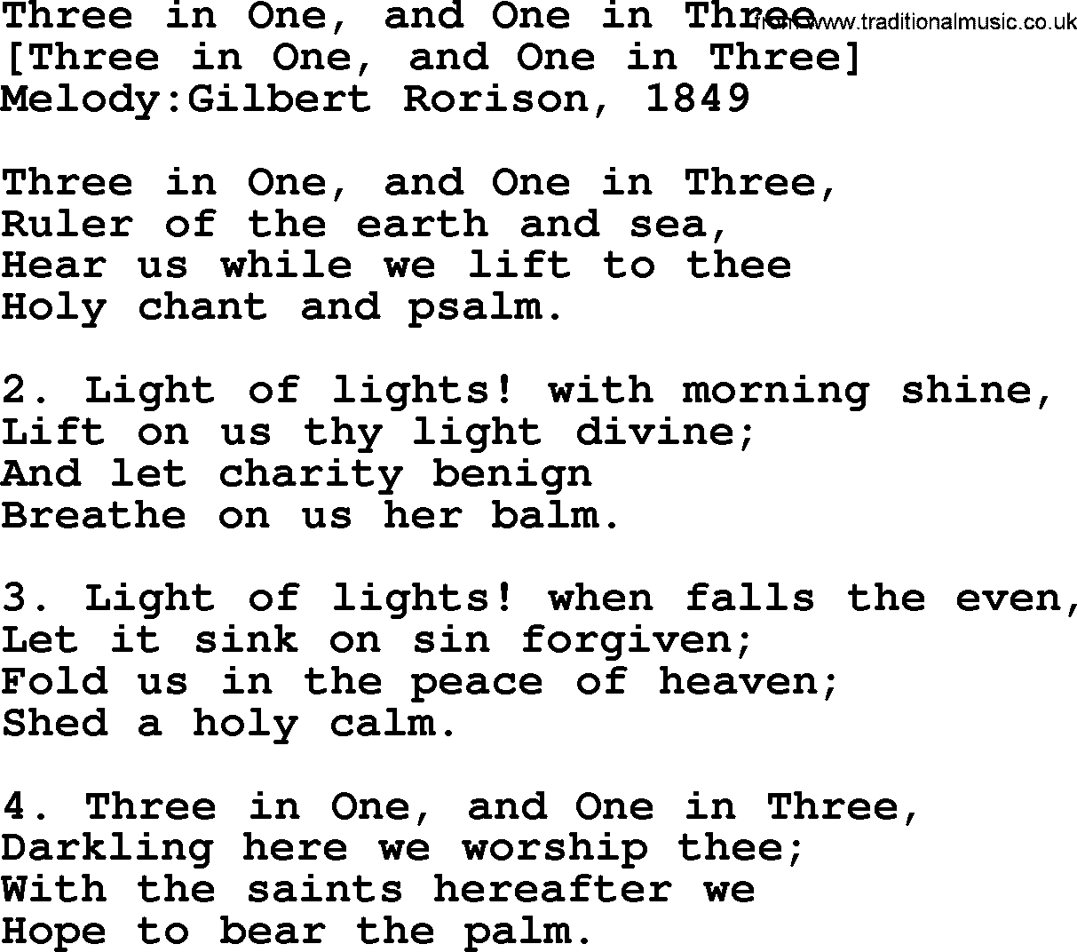 Old English Song: Three In One, And One In Three lyrics