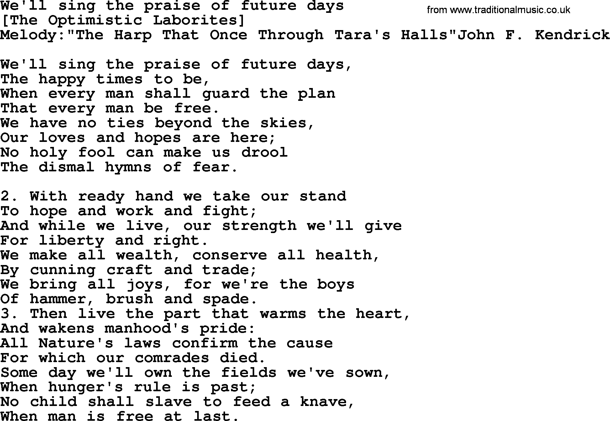 Old English Song: We'll Sing The Praise Of Future Days lyrics