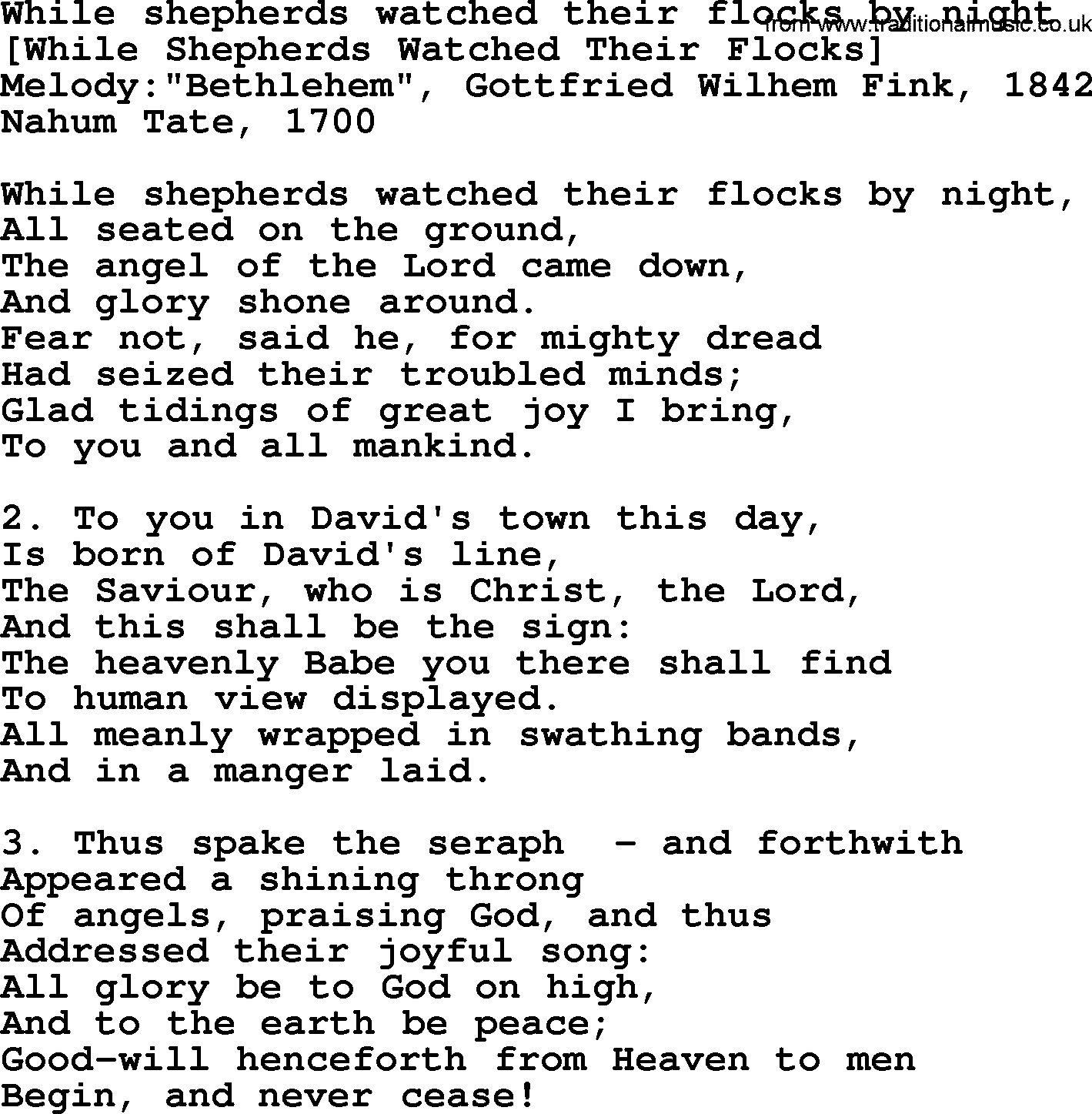Old English Song: While Shepherds Watched Their Flocks By Night lyrics