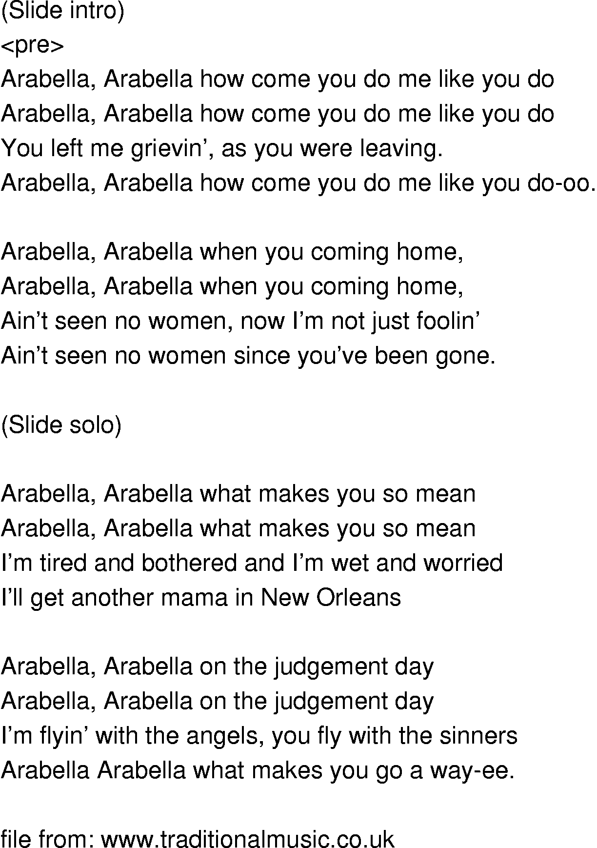 Old-Time Song Lyrics - Arabella