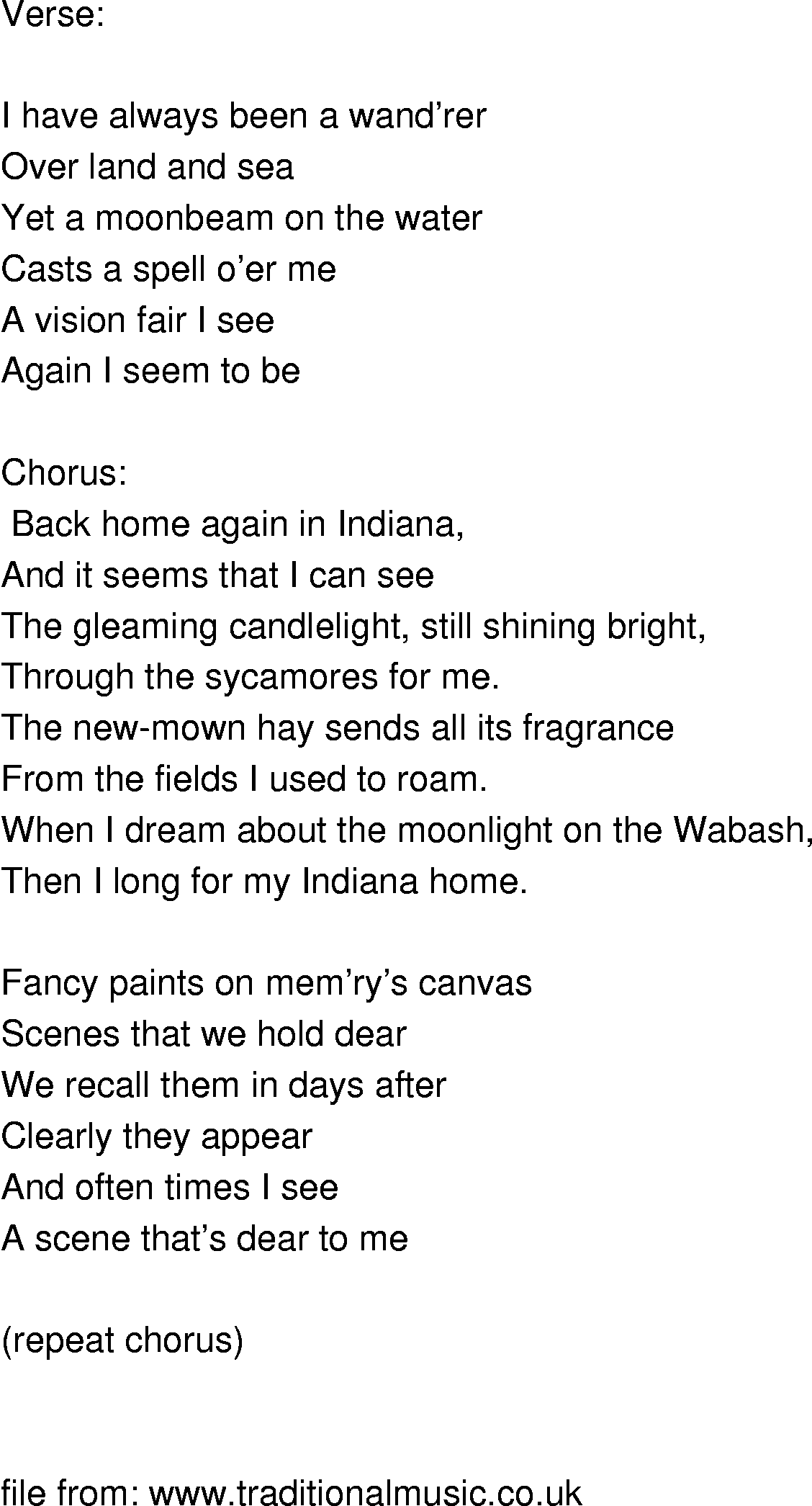 Old-Time (oldtimey) Song Lyrics - back home again in indiana