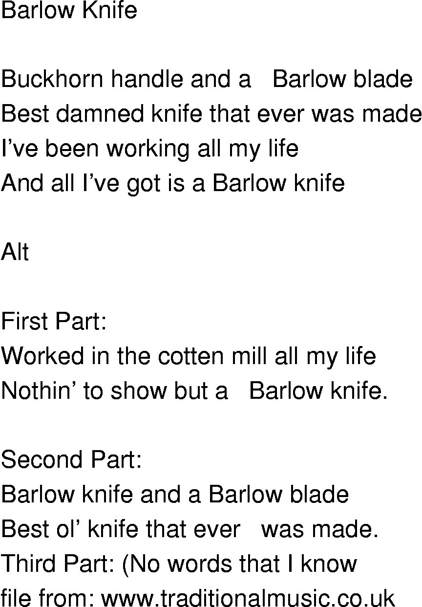 Old-Time (oldtimey) Song Lyrics - barlow knife