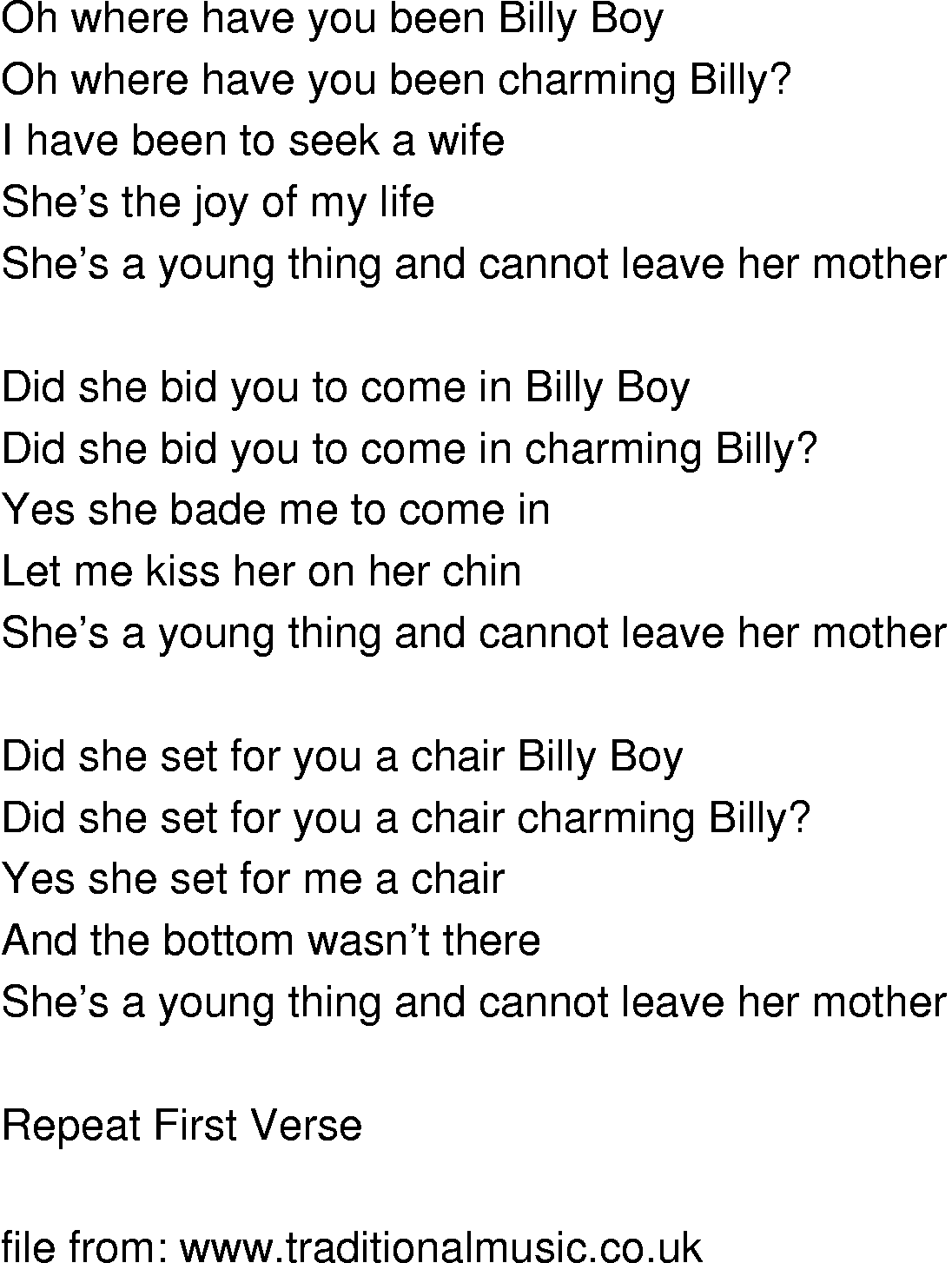 Old-Time (oldtimey) Song Lyrics - billy boy