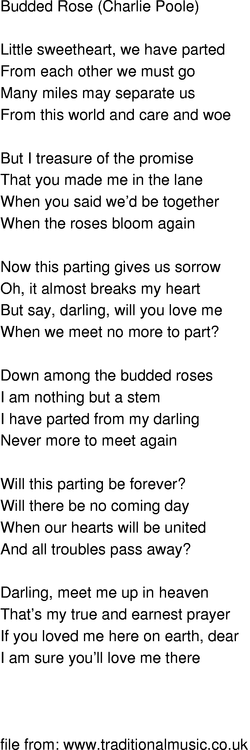 Old-Time (oldtimey) Song Lyrics - budded rose