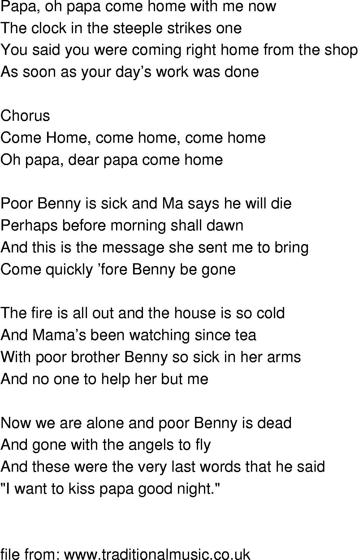 Old-Time (oldtimey) Song Lyrics - come home