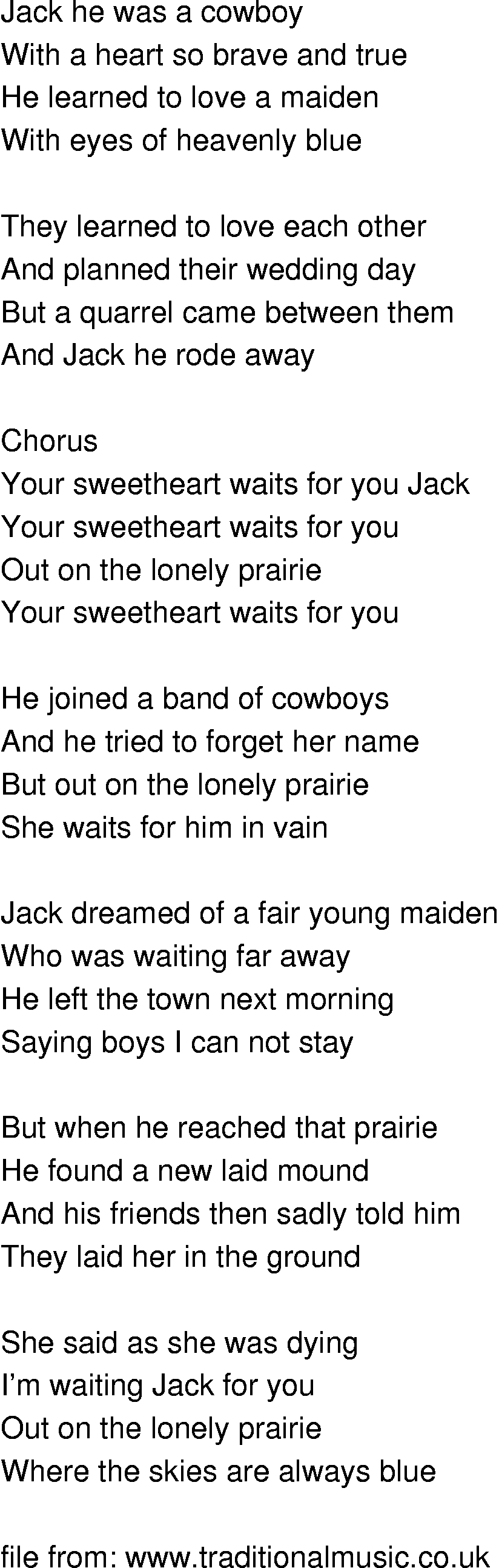 Old-Time (oldtimey) Song Lyrics - cowboy jack