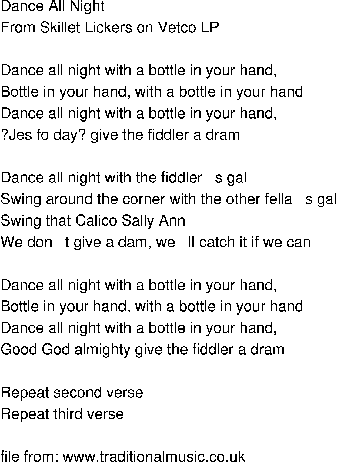 Old-Time (oldtimey) Song Lyrics - dance all night