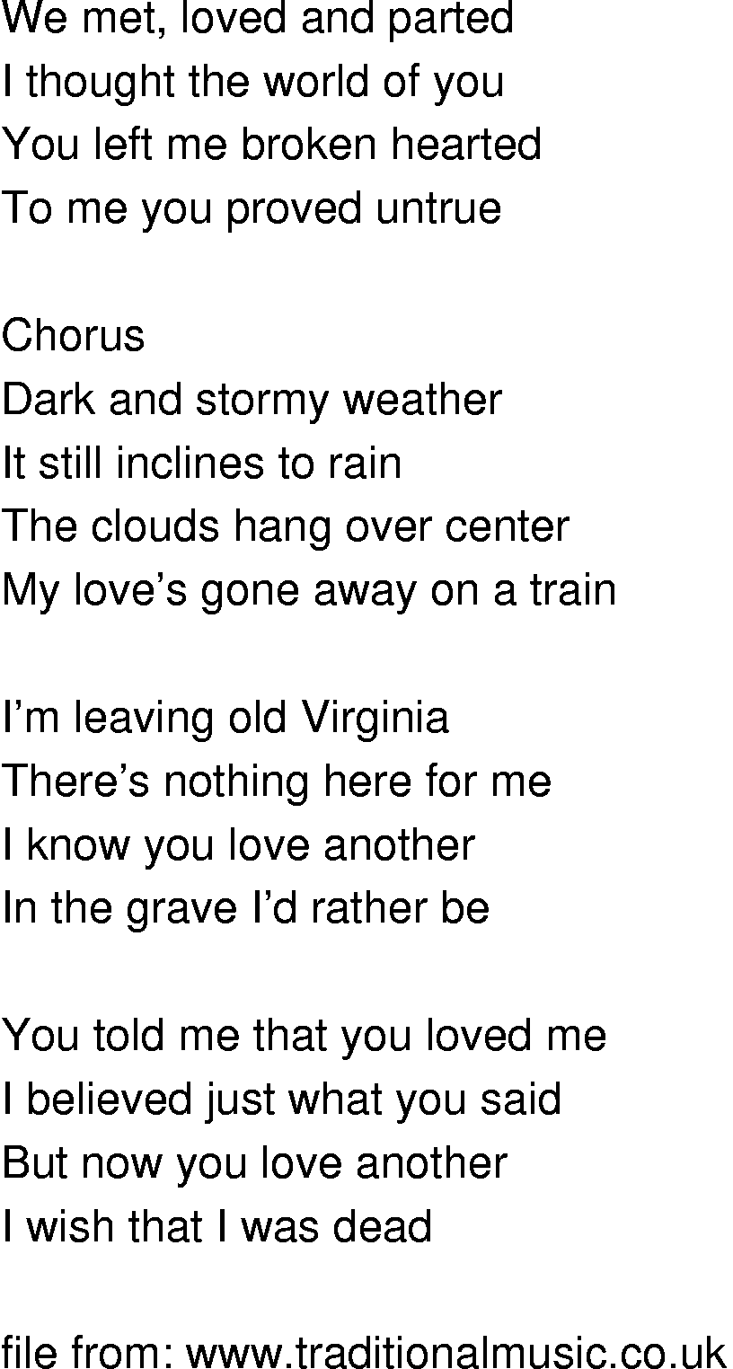 Old-Time Song Lyrics - Dark And Stormy Weather