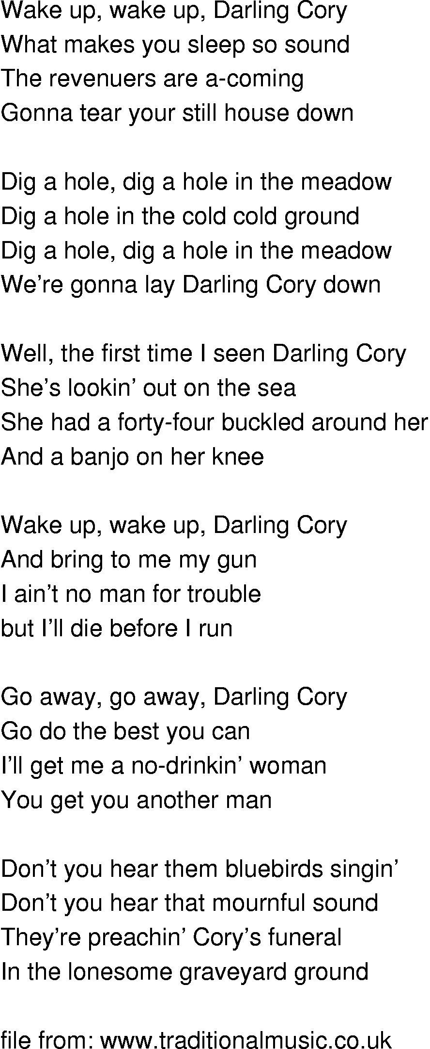 Old-Time (oldtimey) Song Lyrics - darling cory