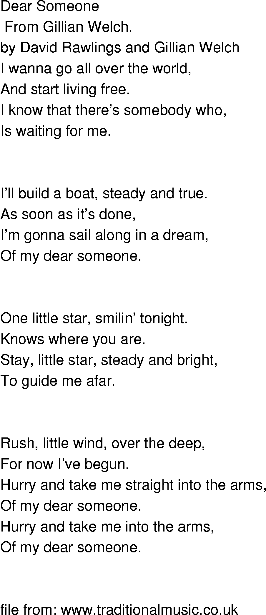 Old-Time (oldtimey) Song Lyrics - dear someone