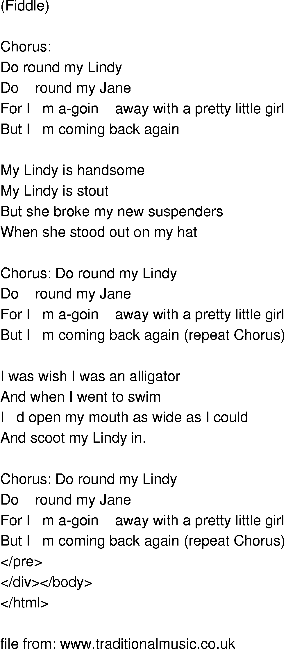 Old-Time (oldtimey) Song Lyrics - do round my lindy