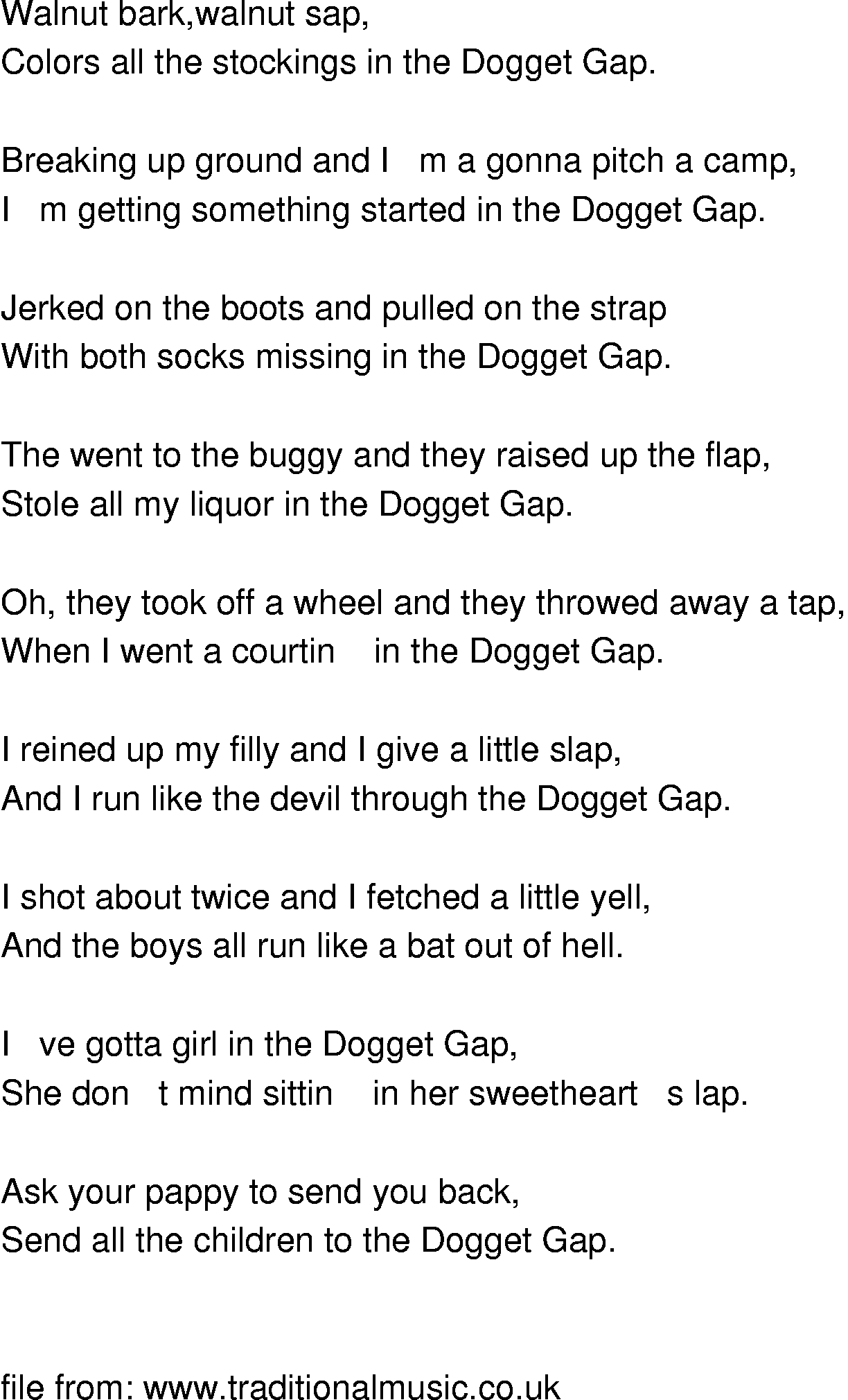 Old-Time (oldtimey) Song Lyrics - doggets gap lunsford 