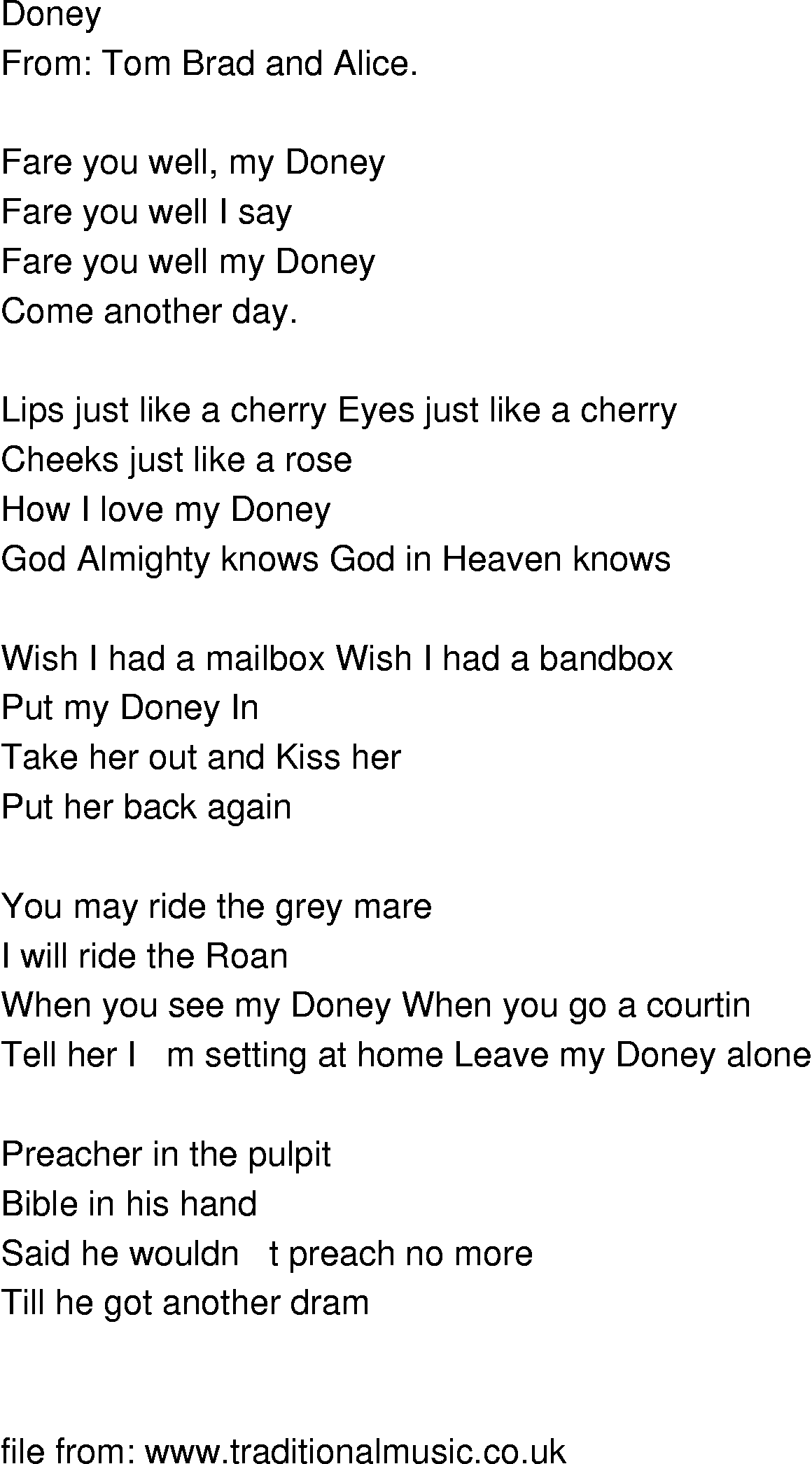 Old-Time (oldtimey) Song Lyrics - doney