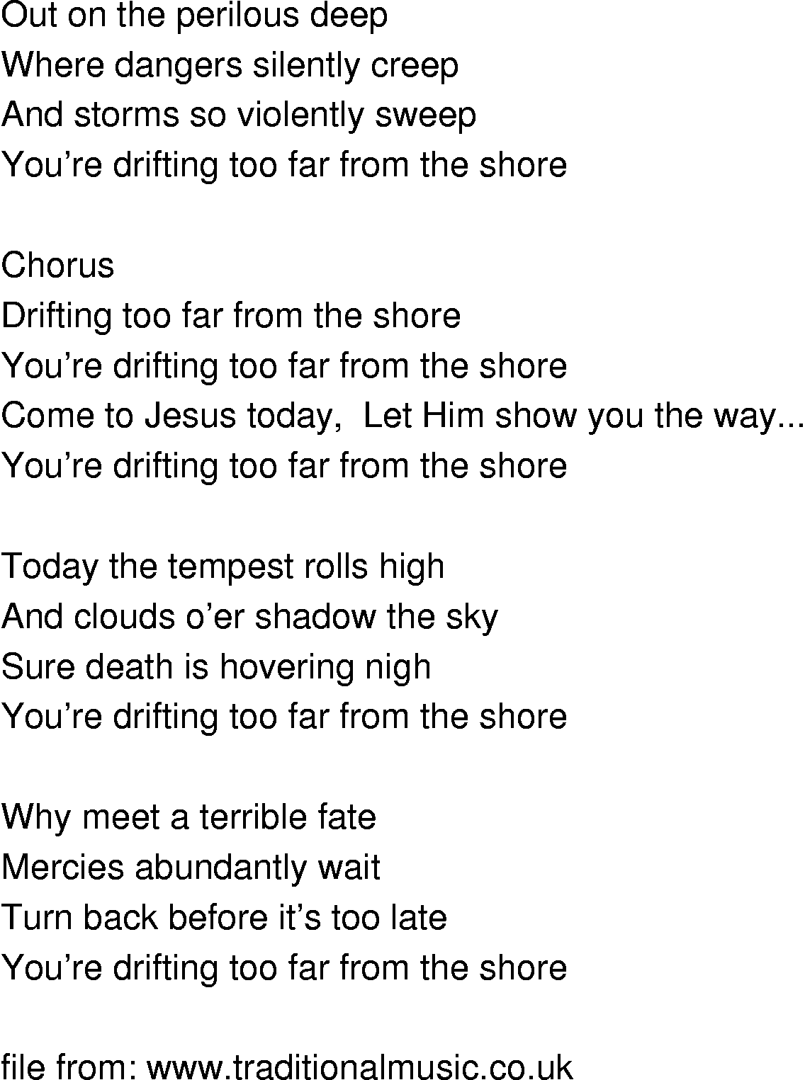 Old-Time (oldtimey) Song Lyrics - drifting too far from the shore