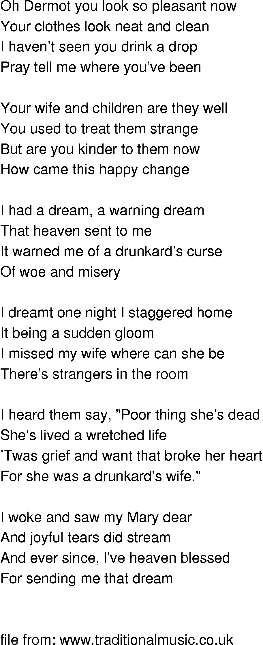 Old-Time (oldtimey) Song Lyrics - drunkards dream